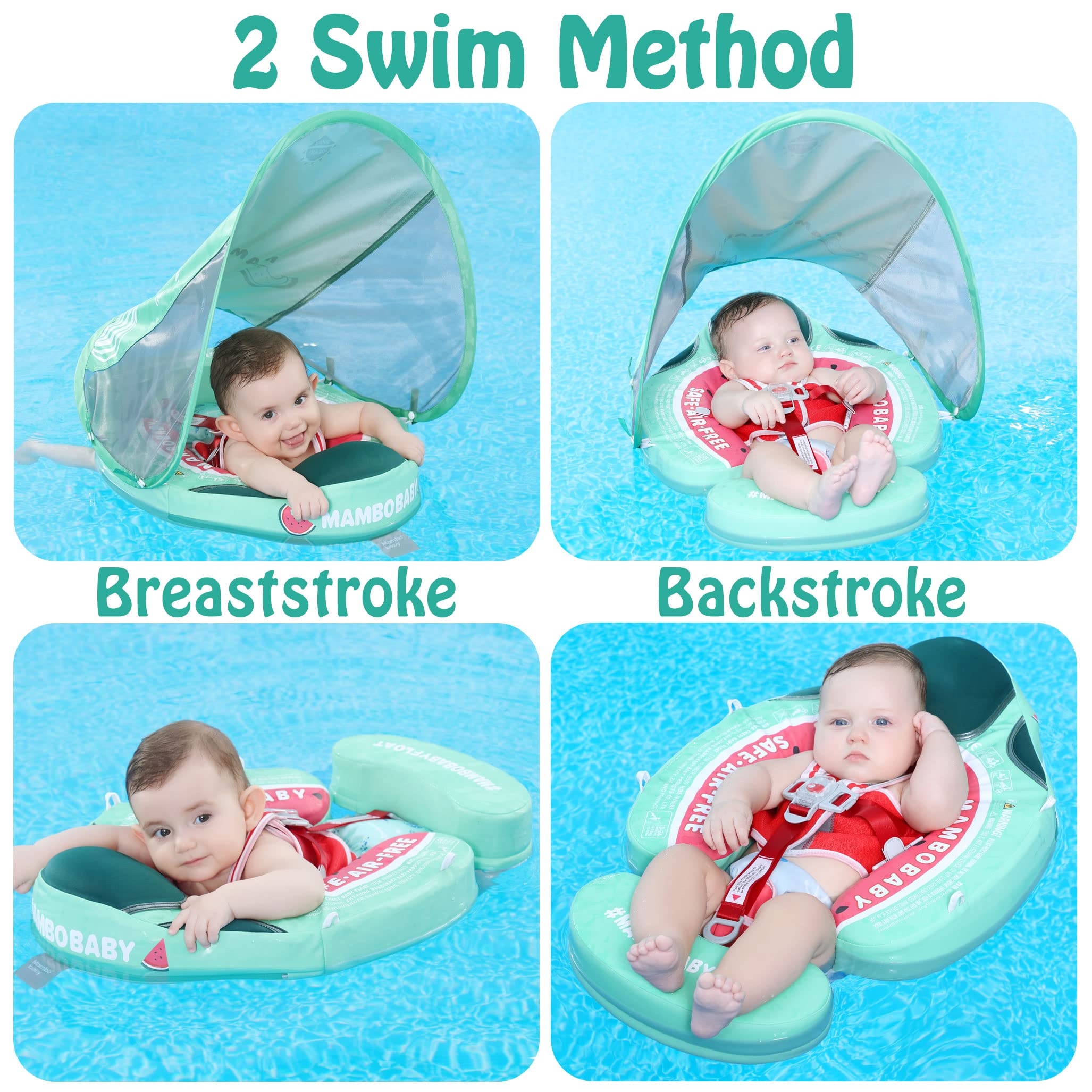 HECCEI Mambobaby Non-Inflatable Baby Swim Ring with Sunshade - Safe Infant Swimming Float for Babies 3-24 Months - Perfect for Pool, Beach & Water Play