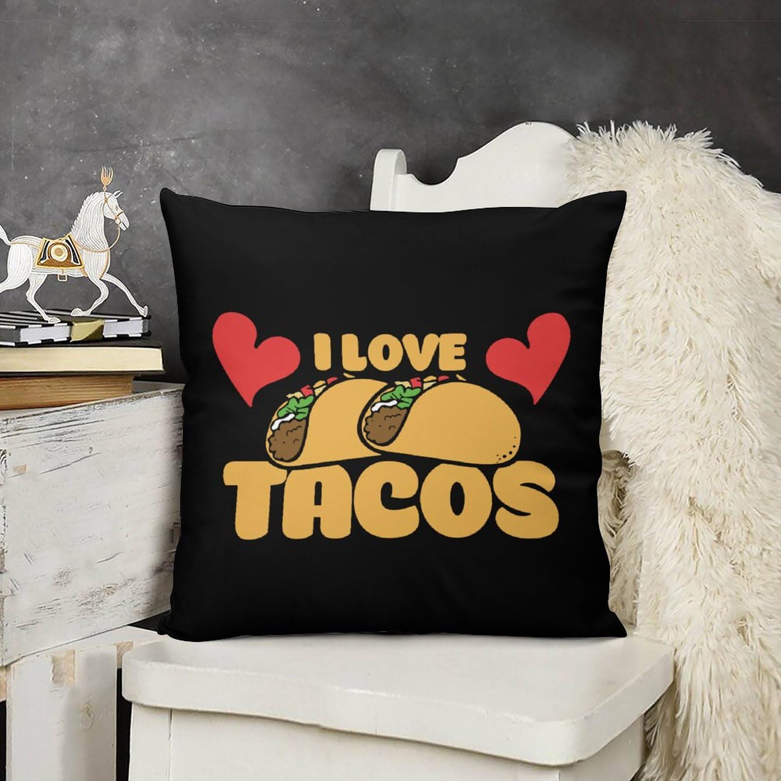 I Love Tacos Plush Pillow Covers - Ultra Soft 16x16 Inch Decorative Throw Pillow Cases for Couch, Bed & Sofa (Set of 4) - Perfect for Home Decor, Living Room & Cozy Movie Nights