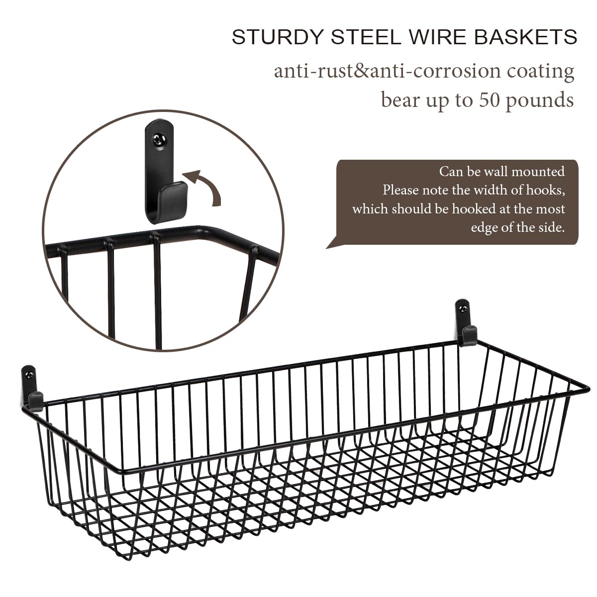 Sheechung Farmhouse Decor Metal Wire Storage Organizer Bin Basket (2 Pack) - Rustic Toilet Paper Holder & Multi-Purpose Organizer for Bathroom, Kitchen, Pantry, Laundry, Closet & Garage - Perfect for Home Organization & Space Saving (Black)