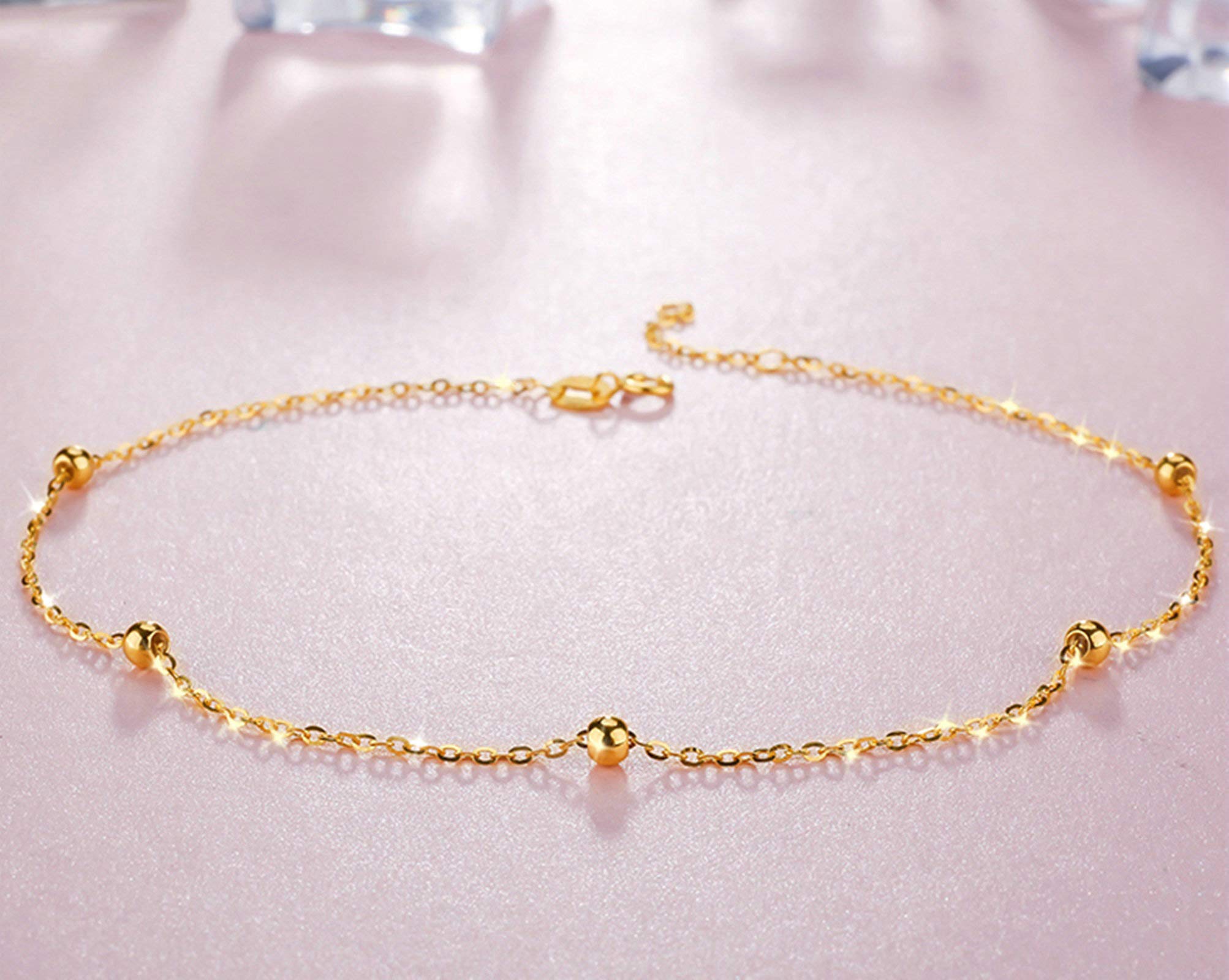 18K Gold Ankle Bracelet for Women - Elegant Beaded Foot Chain Anklet Jewelry - Perfect for Beach, Parties & Everyday Wear