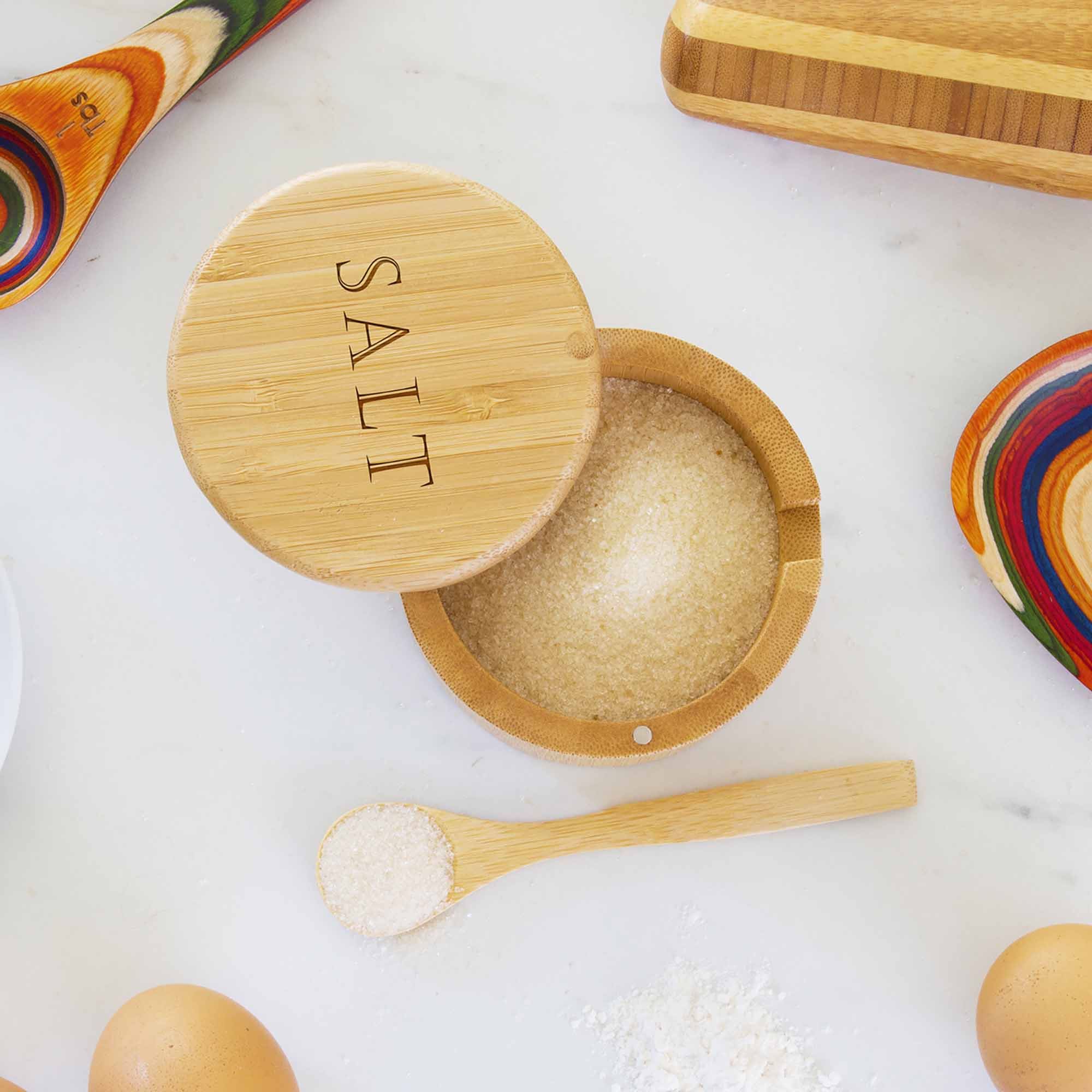 Handcrafted Salt Engraved Little Dipper Salt Cellar with Wooden Spoon - Perfect for Gourmet Cooking, Table Setting & Unique Kitchen Gifts