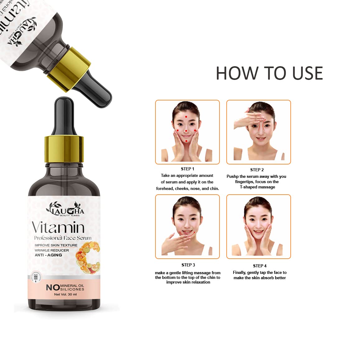 Laugha Professional Vitamin C & E Brightening Face Serum - 30ml (Pack of 3) | Anti-Aging, Glowing Skin Treatment for Day & Night Use | Dark Spot Corrector & Skin Whitening Solution
