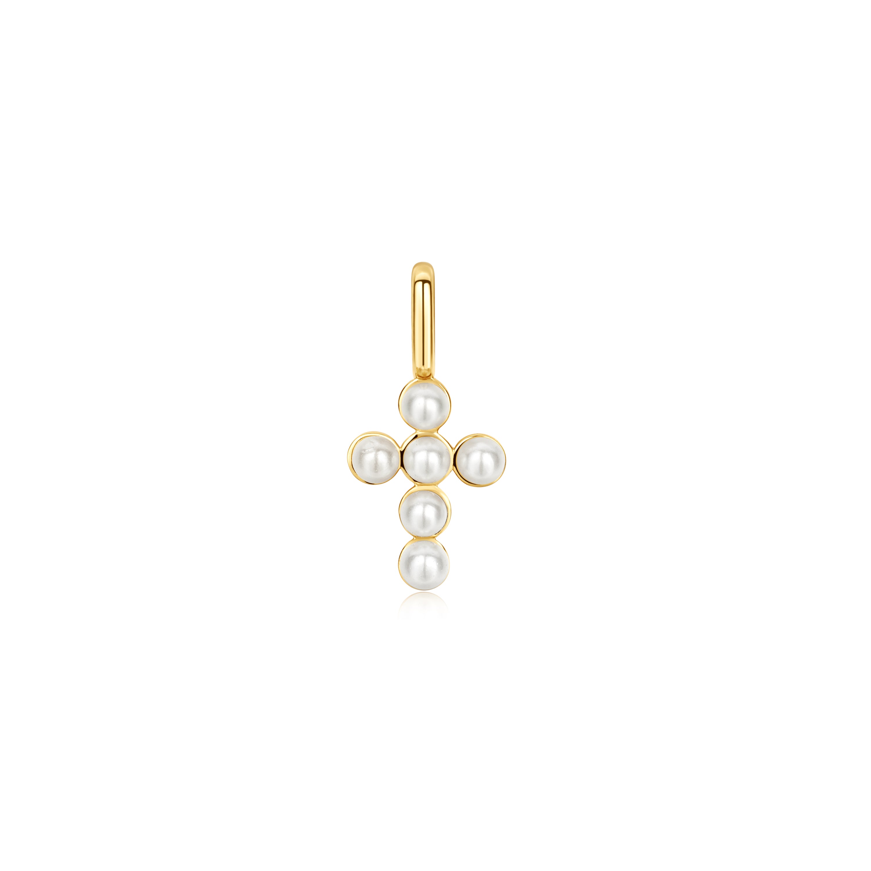 14K Gold Shell Pearl Cross Charm Pendant Necklace - Elegant Religious Jewelry for Women, Gift for Baptism, First Communion & Confirmation