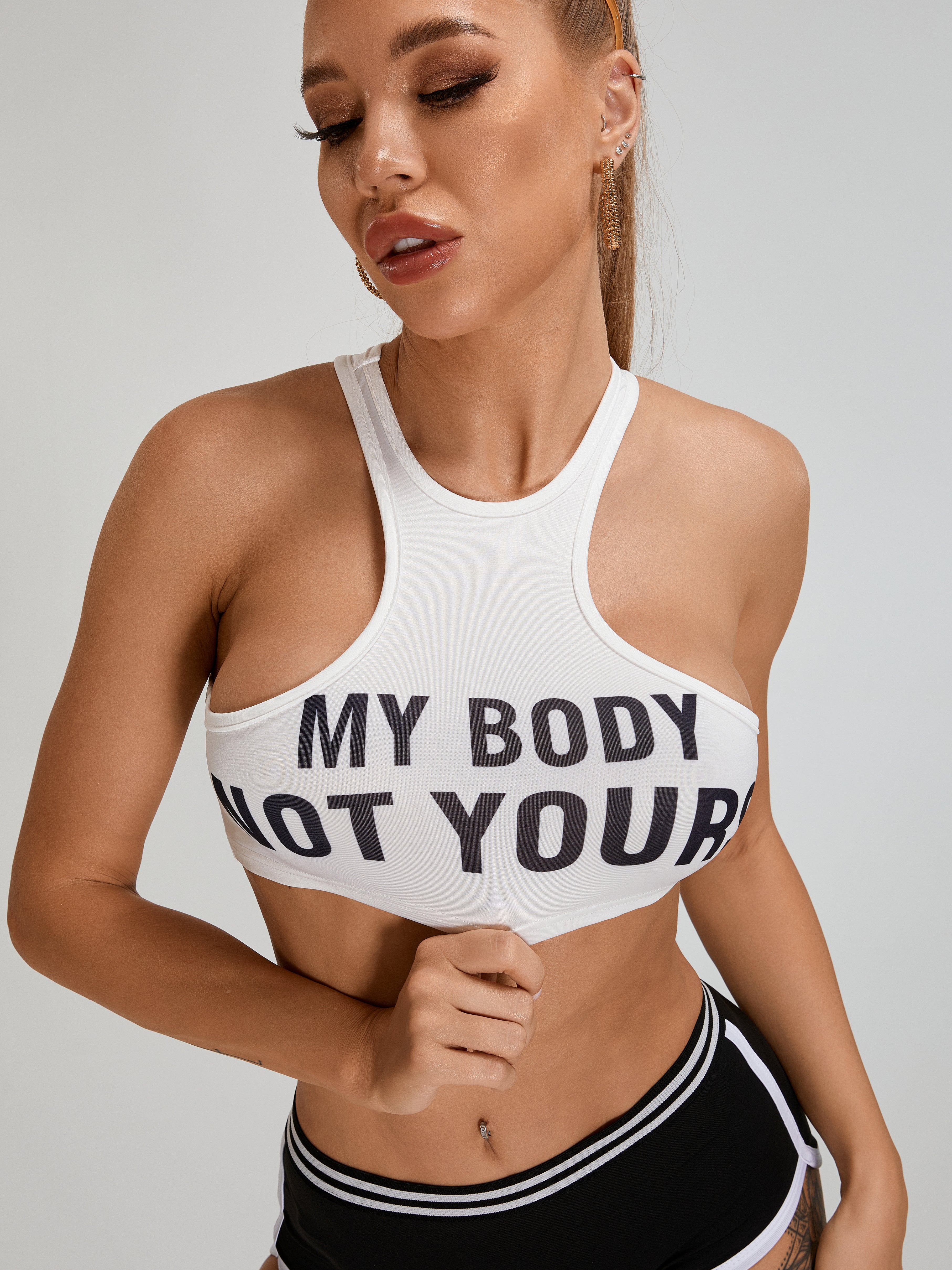 ZASUWA Women's High Support Letter Print Sports Bra - Workout, Running, Yoga & Gym Fitness Top