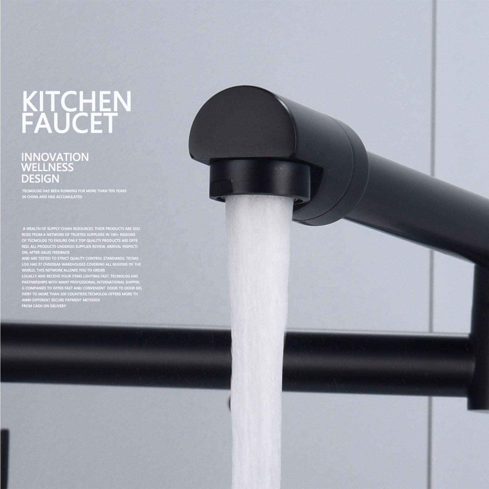 Brass Wall Mount Pot Filler Faucet with 360° Rotation & Side Sprayer - Single Handle Cold Water Kitchen Tap in Black - Perfect for Cooking, Filling Large Pots & Modern Kitchen Upgrades