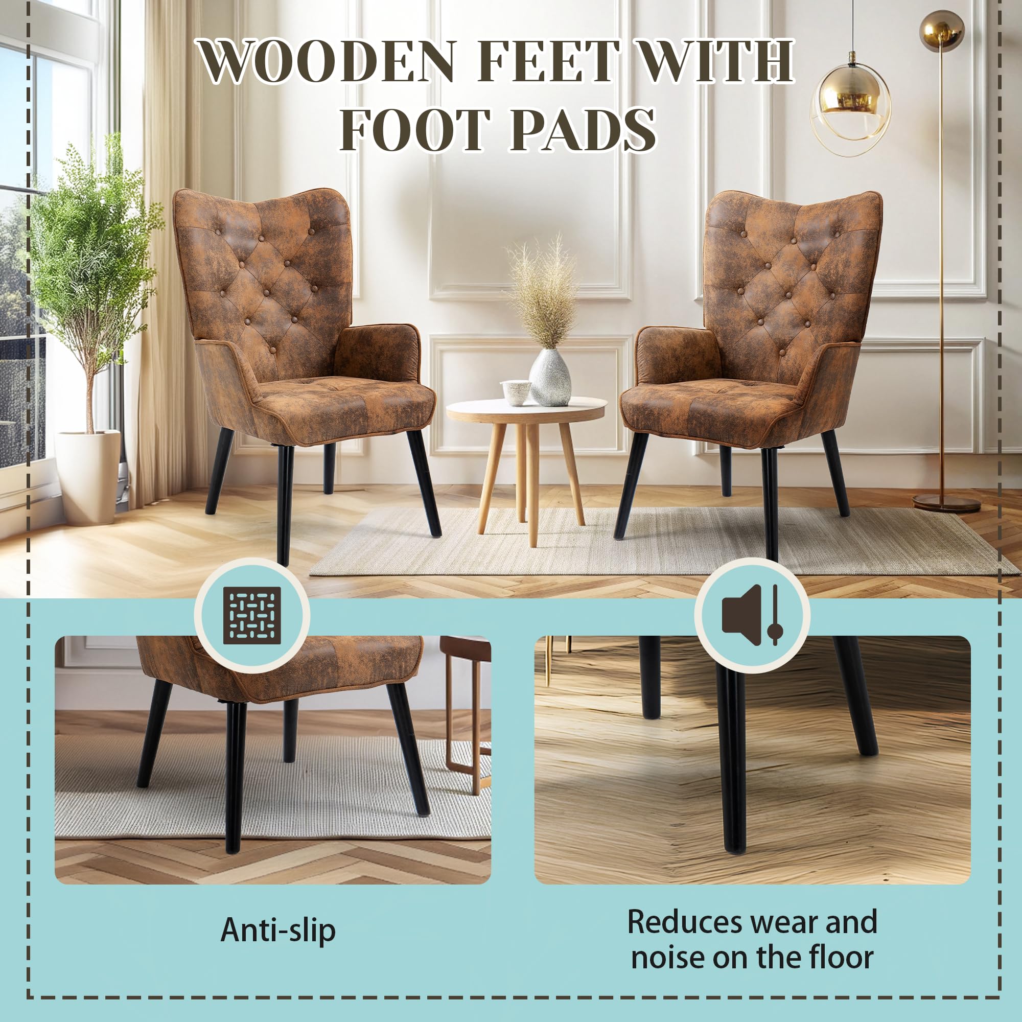 ECOTOUGE Rustic Accent Chair - Brown High Back Microfiber Wingback Armchair for Living Room & Bedroom | Comfortable Reading Chair with Sturdy Arms | Perfect for Cozy Corners, Home Office & Relaxation