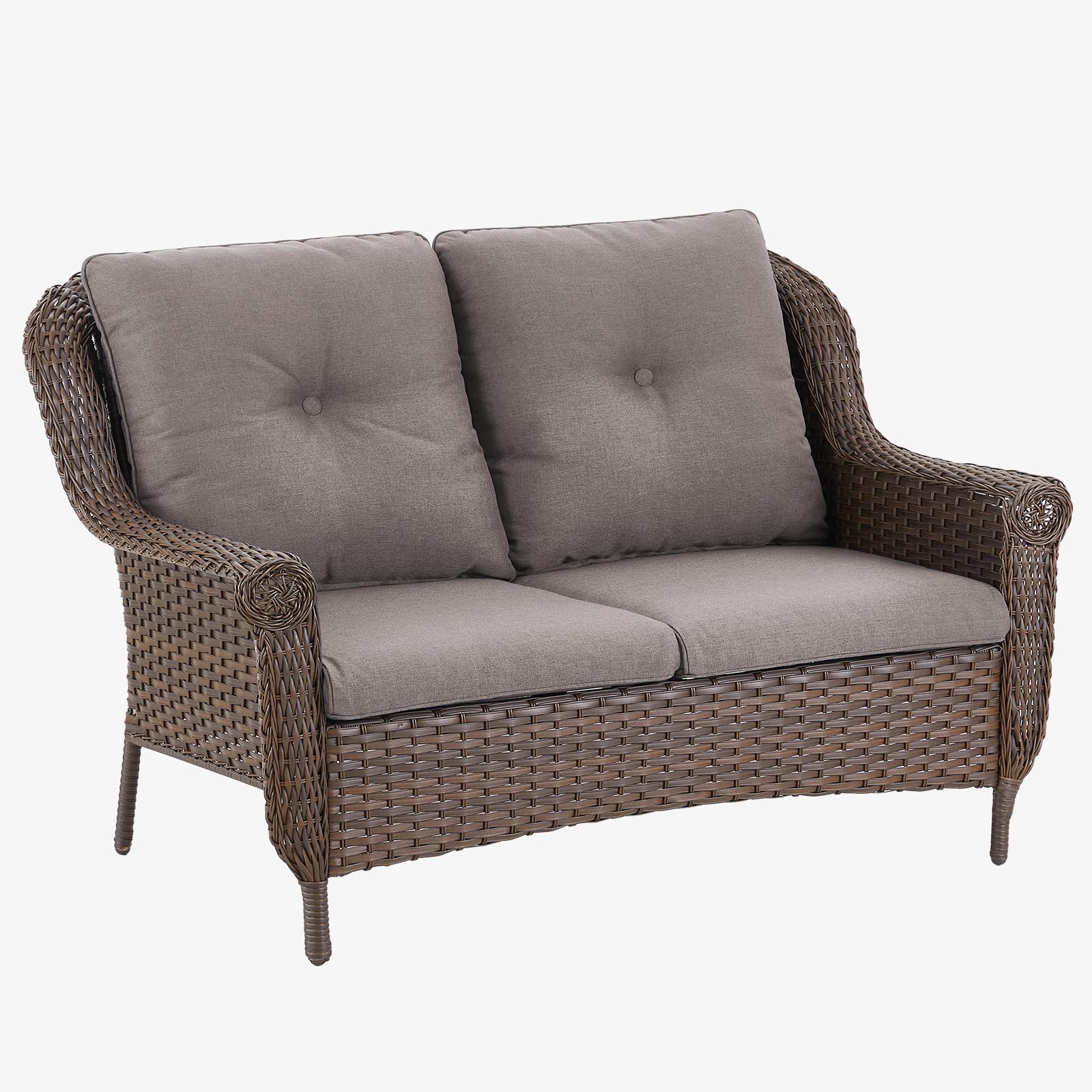 Brown Rattan Patio Loveseat with Water-Resistant Cushions - Outdoor Wicker Sofa for Garden, Balcony, Backyard & Poolside - Perfect for Relaxing, Entertaining & Sunbathing (1PC)