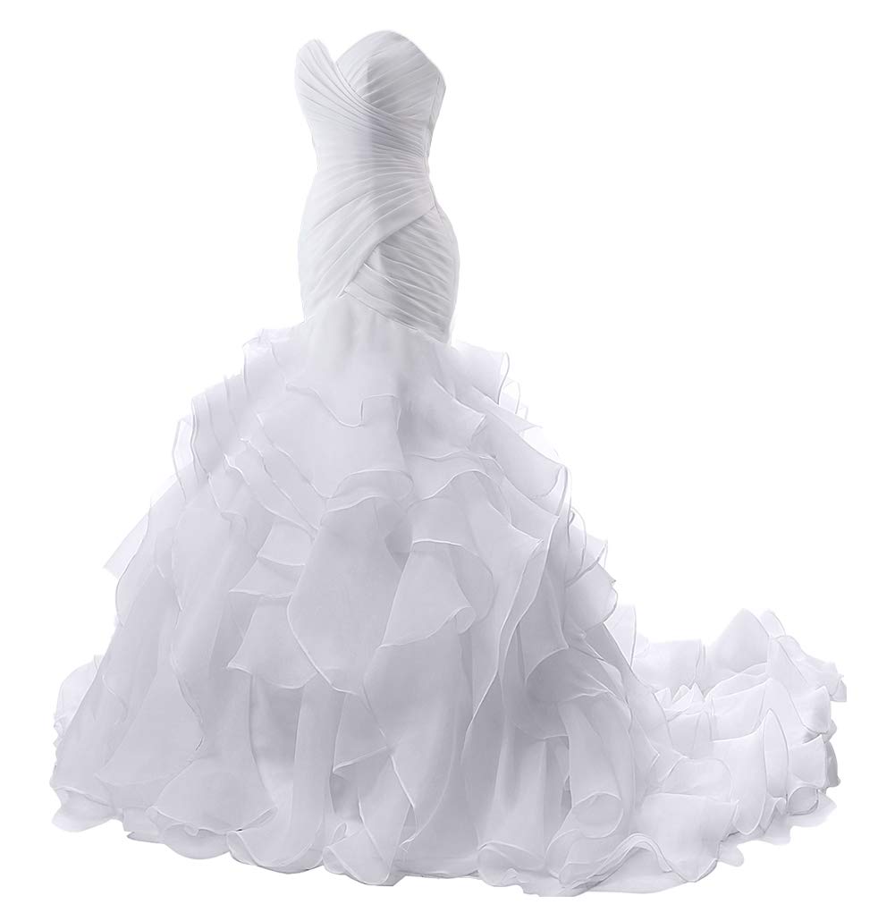 JAEDEN 2025 Sweetheart Neckline Ruffled Mermaid Wedding Dress for Bride - Elegant Long Train Bridal Gown for Beach, Church & Formal Weddings
