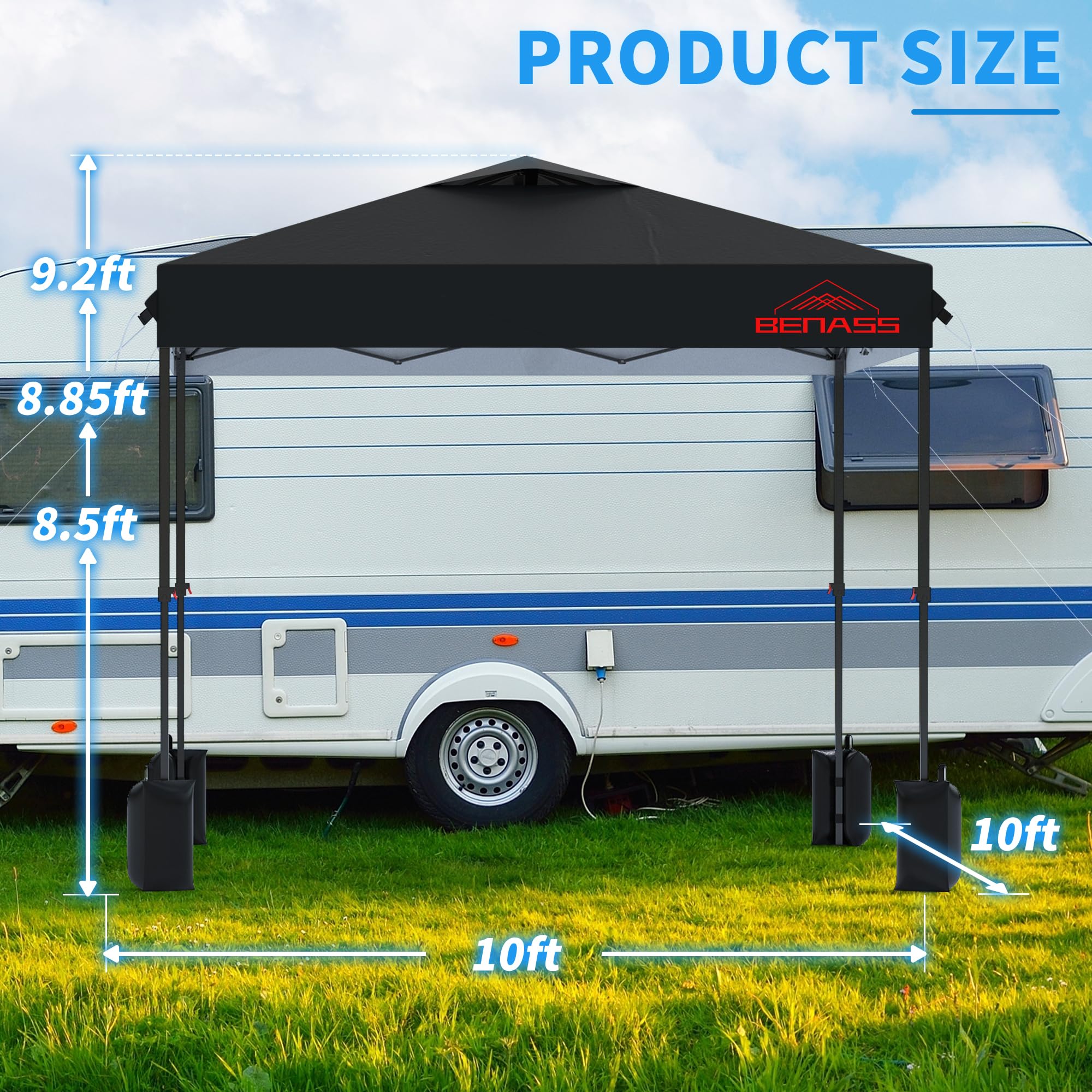 10x10 Pop Up Canopy Tent with Removable Sidewalls - Heavy Duty Instant Shelter for Outdoor Events, Parties, Camping & Backyard Gatherings - Easy One-Person Setup in Black