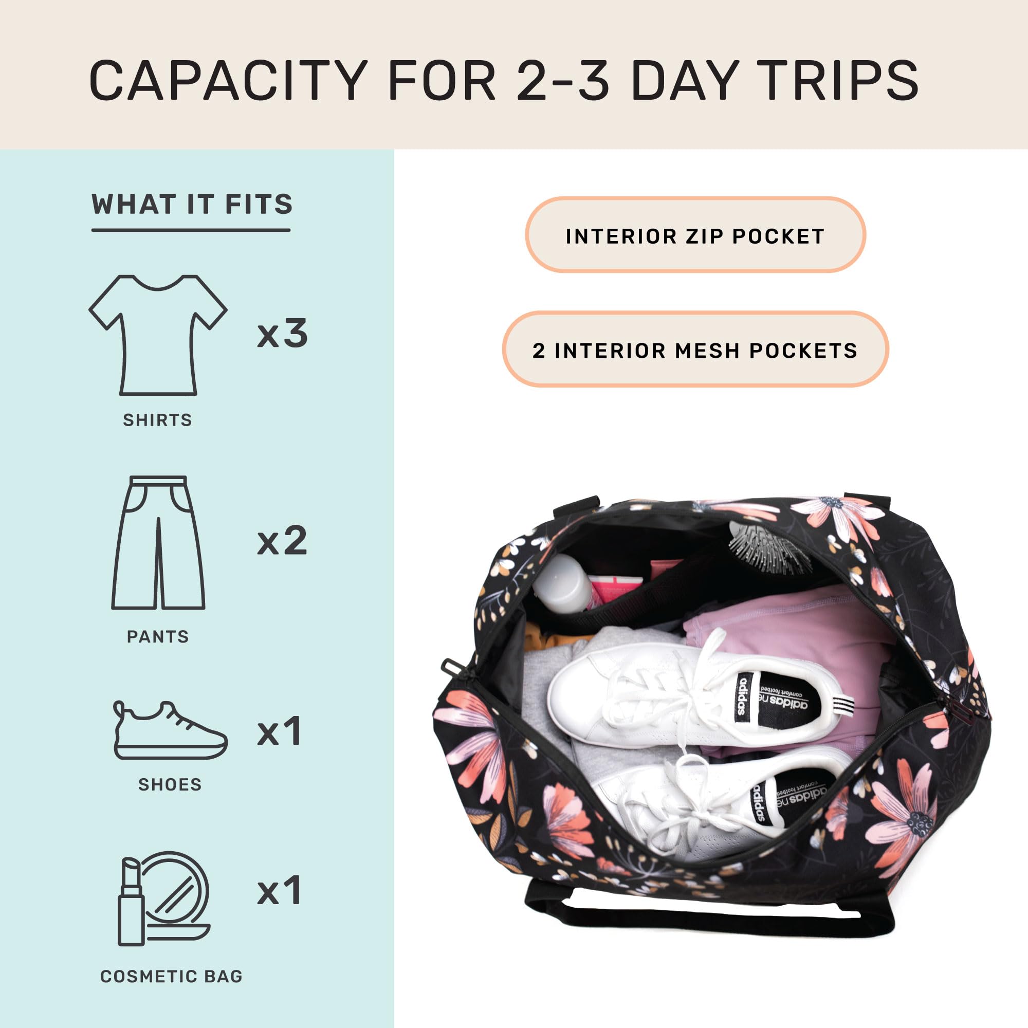 Jadyn Lola Travel Bag - Stylish Weekender & Overnight Duffel Bag for Women & Men - Perfect for Gym, Work, Weekend Getaways & Business Trips