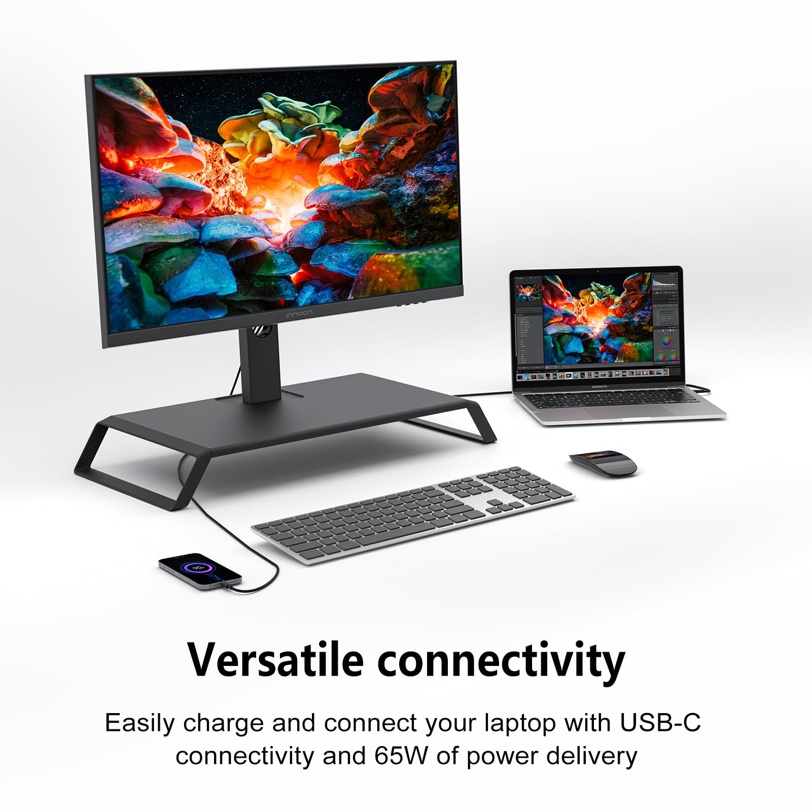 INNOCN 27 Inch 4K UHD Computer Monitor - 3840x2160 IPS LCD Display with USB-C, DP & HDMI Ports, 1.07B Colors, Built-in Speakers, Height Adjustable Stand (Black) - Perfect for Home Office, Gaming, and Graphic Design