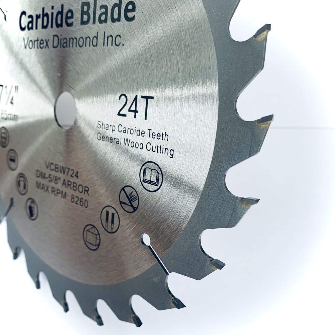 (10 Pack) VORTEX DIAMOND VWB 7-1/4 Inch 24 Teeth TCT Circular Saw Blades for Hard & Soft Wood - General Purpose Woodworking, DIY Projects & Construction - Premium Tungsten Carbide Tipped Cutting Discs