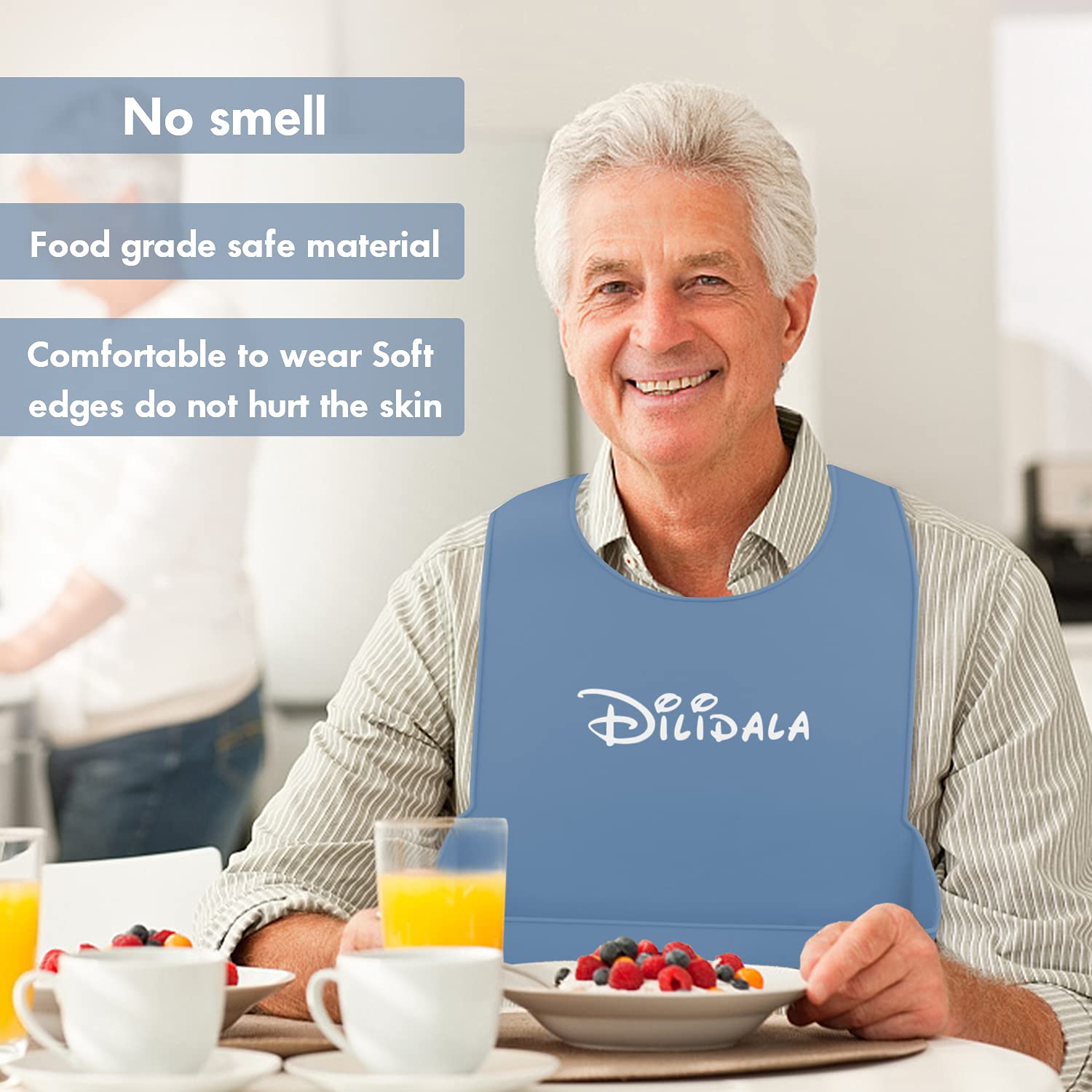 DEBON Adult Silicone Bibs - Reusable Waterproof & Washable Drool & Crumb Catcher for Elderly, Disabled & Adults - Perfect for Mealtime, Nursing Homes & Daily Care