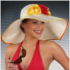 Women's Wide Brim Sun Hat with Satin Flower Decor - Stylish UV Protection Beach Hat for Vacation, Pool Party & Summer Outings