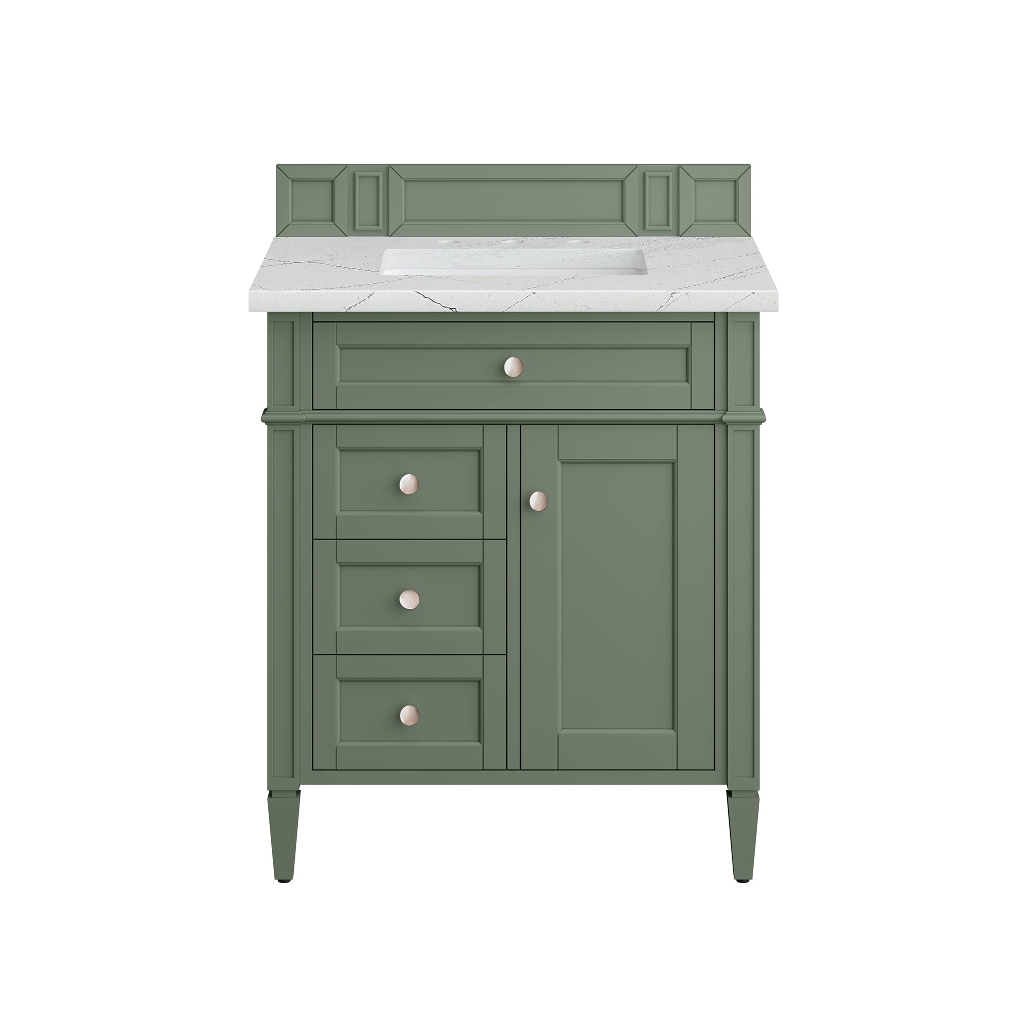 Brittany 30-Inch Single Bathroom Vanity in Smokey Celadon with 3CM Ethereal Noctis Quartz Top - Perfect for Modern Master Bathrooms & Powder Rooms