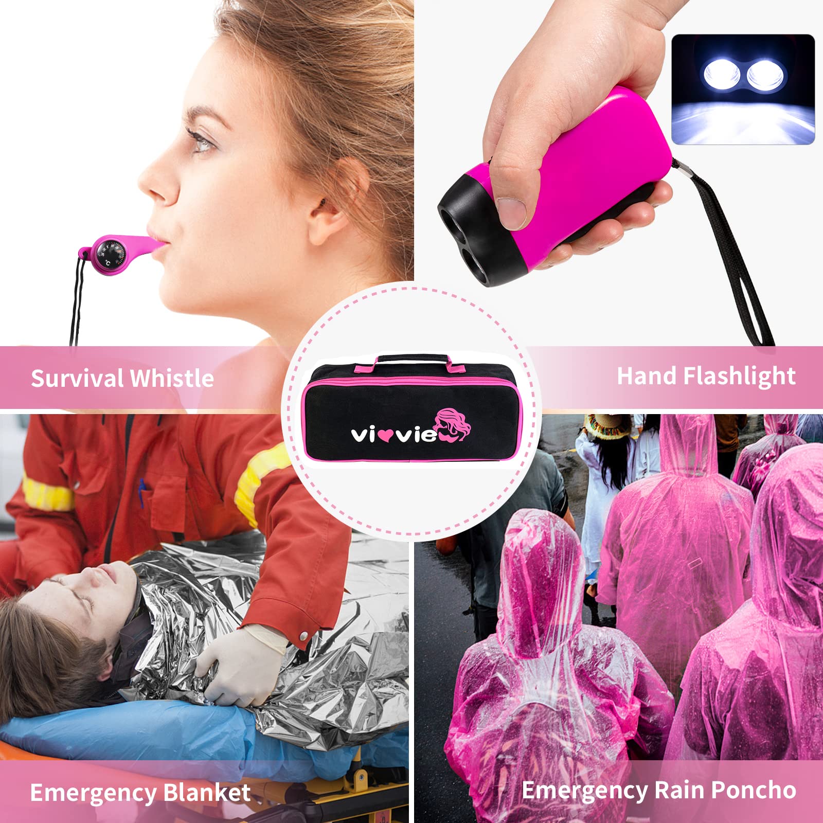 Roadside Emergency Car Kit with Jumper Cables & Safety Hammer - Pink Vehicle Safety Accessories for Women & Teen Girls - Perfect for Road Trips & Daily Commutes