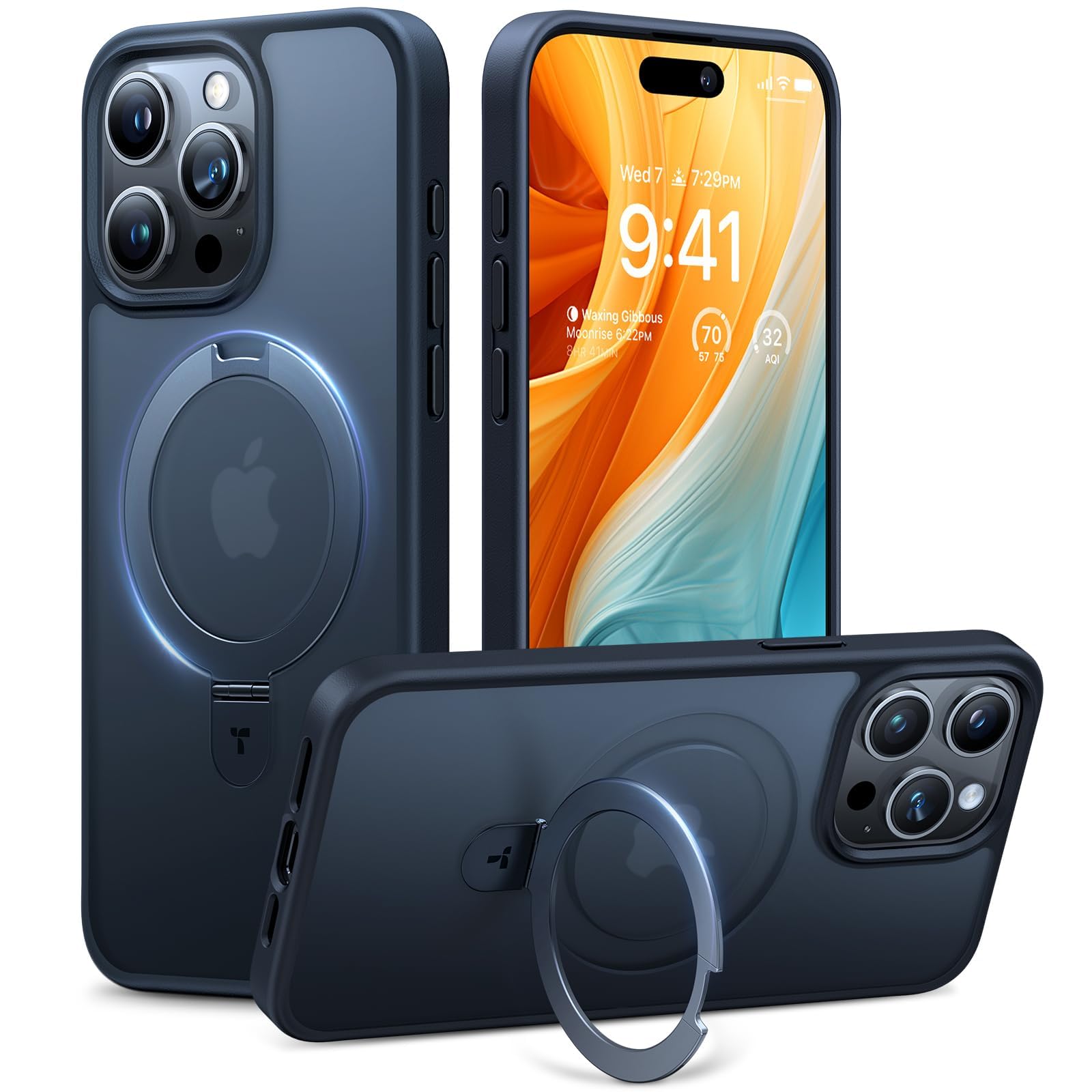 TORRAS Magnetic Phone Case for iPhone 15 Pro Max 6.7 Inch - Military Grade Drop Protection, MagSafe Compatible, Built-in Kickstand - Slim Translucent Frost Black Cover (2023 Model) | Perfect for Work, Travel & Everyday Use