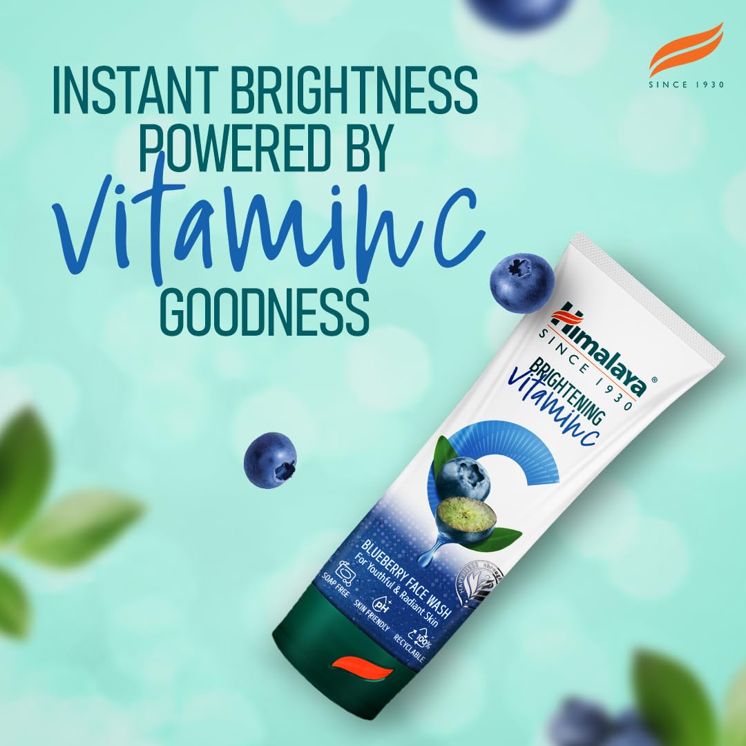 Himalaya Brightening Vitamin C Blueberry Face Wash - Skin Brightening Cleanser for Dull Skin, 100ml (Pack of 2) | Gentle Daily Face Wash for Glowing Skin, Morning & Night Routine