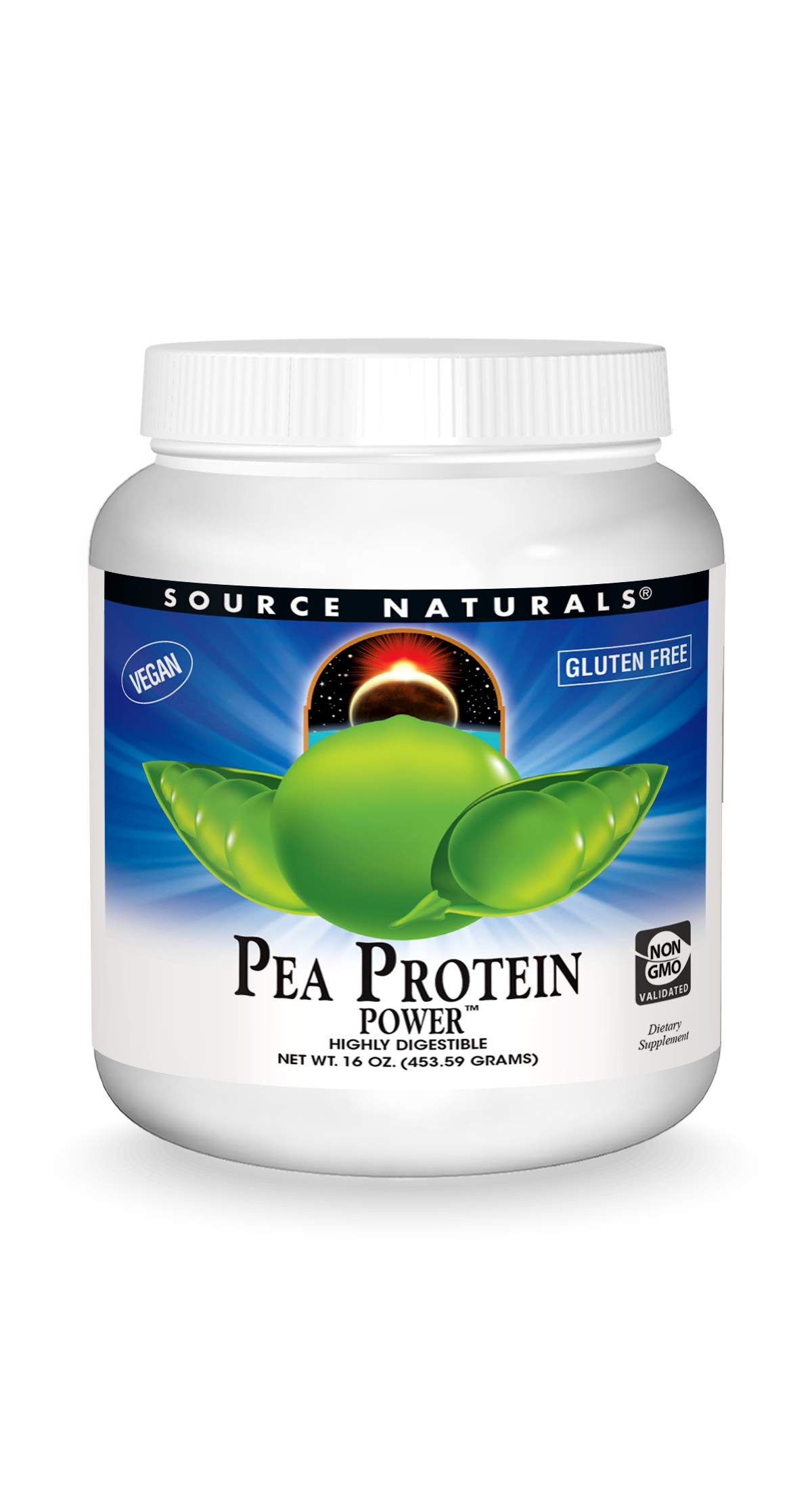 Source Naturals Pea Protein Powder - Plant-Based Vegan Protein Supplement, Non-GMO, Gluten Free, Dairy Free, Sugar Free, Unflavored & Easy to Digest - 16oz for Smoothies, Baking & Post-Workout Recovery