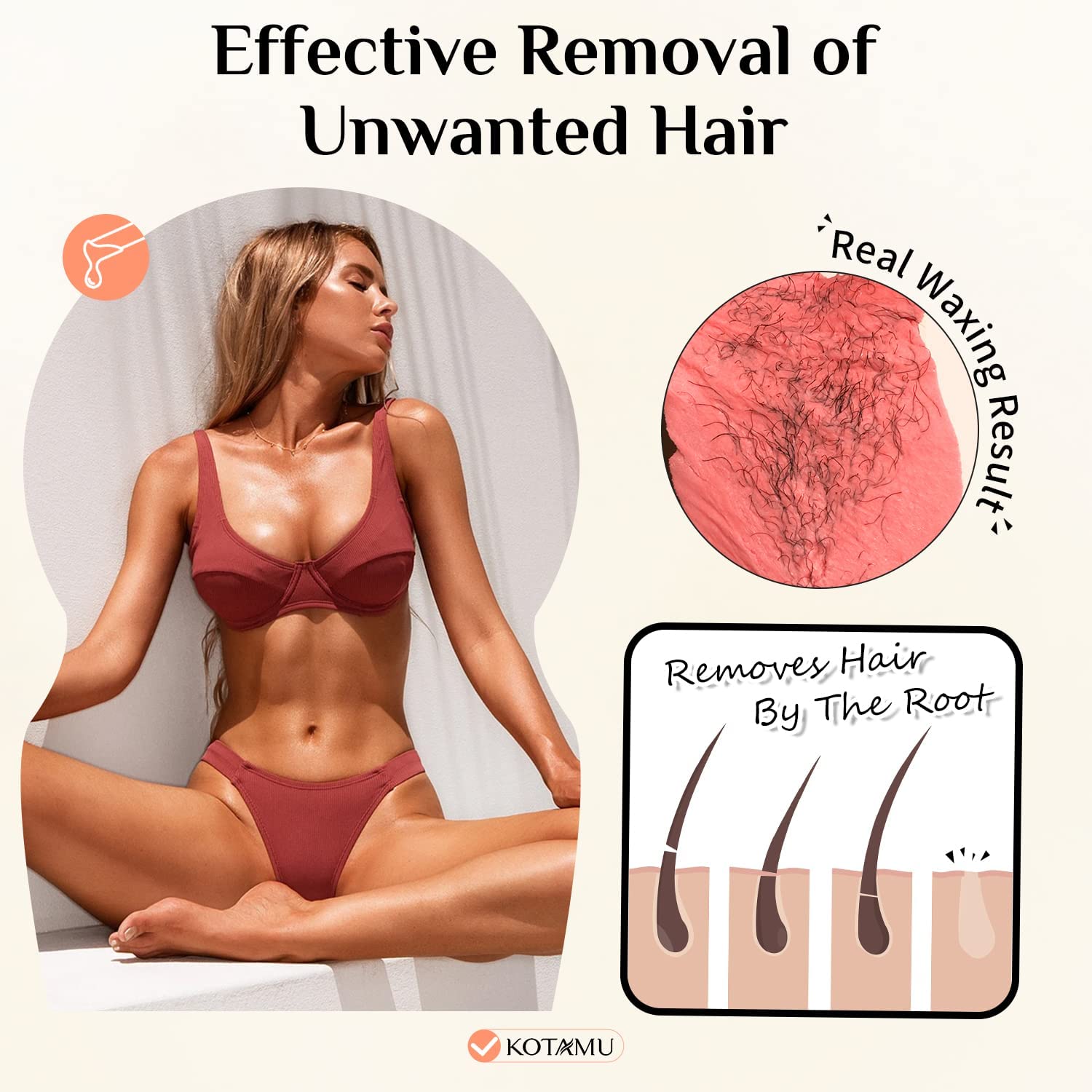 KOTAMU Black Digital Waxing Kit with Pink Wax Beads - Professional Hair Removal for Face, Eyebrows, Chin, Legs, Underarms & Bikini Area - Effective on Thin/Fine Hair - At-Home Waxing Solution for Women & Men - Perfect for Salon-Quality Smooth Skin at Home