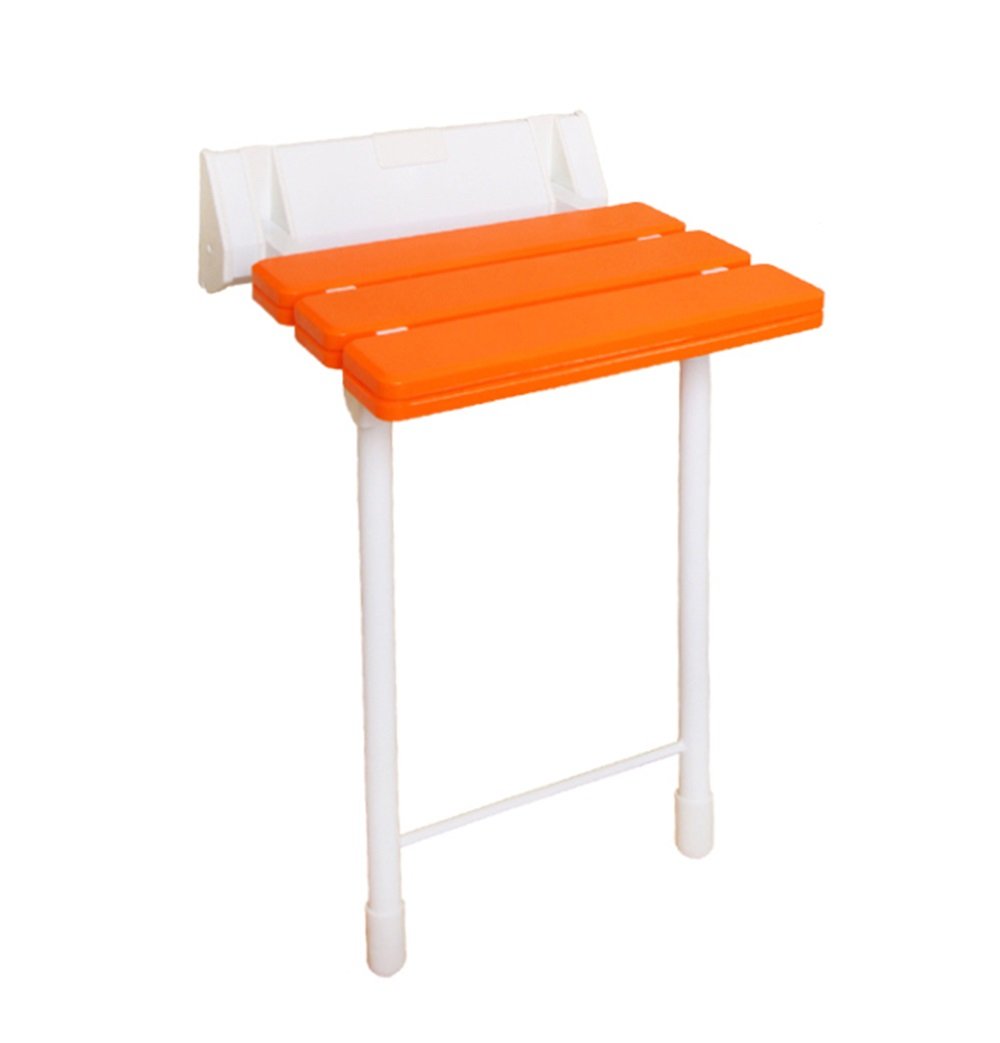 Foldable Wall-Mounted Shower Stool - Adjustable Height Aluminum Alloy Bath Seat for Elderly & Disabled - Non-Slip Safety Bathroom Chair with 300lb Capacity - Ideal for Showering, Changing Shoes & Home Care (Orange)