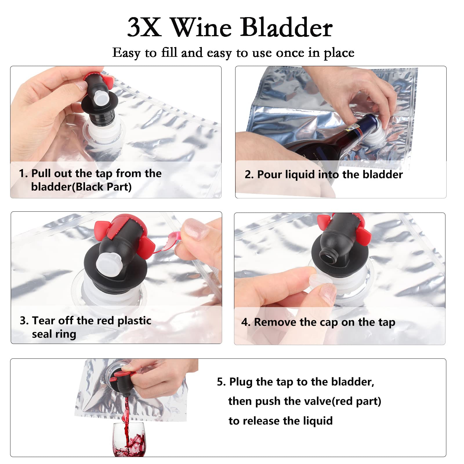 Wine Purse with Hidden Spout - Leakproof Tote Bag for Women, 3 Reusable Bladder Bags Included (Black) | Perfect for Concerts, Picnics & Outdoor Events