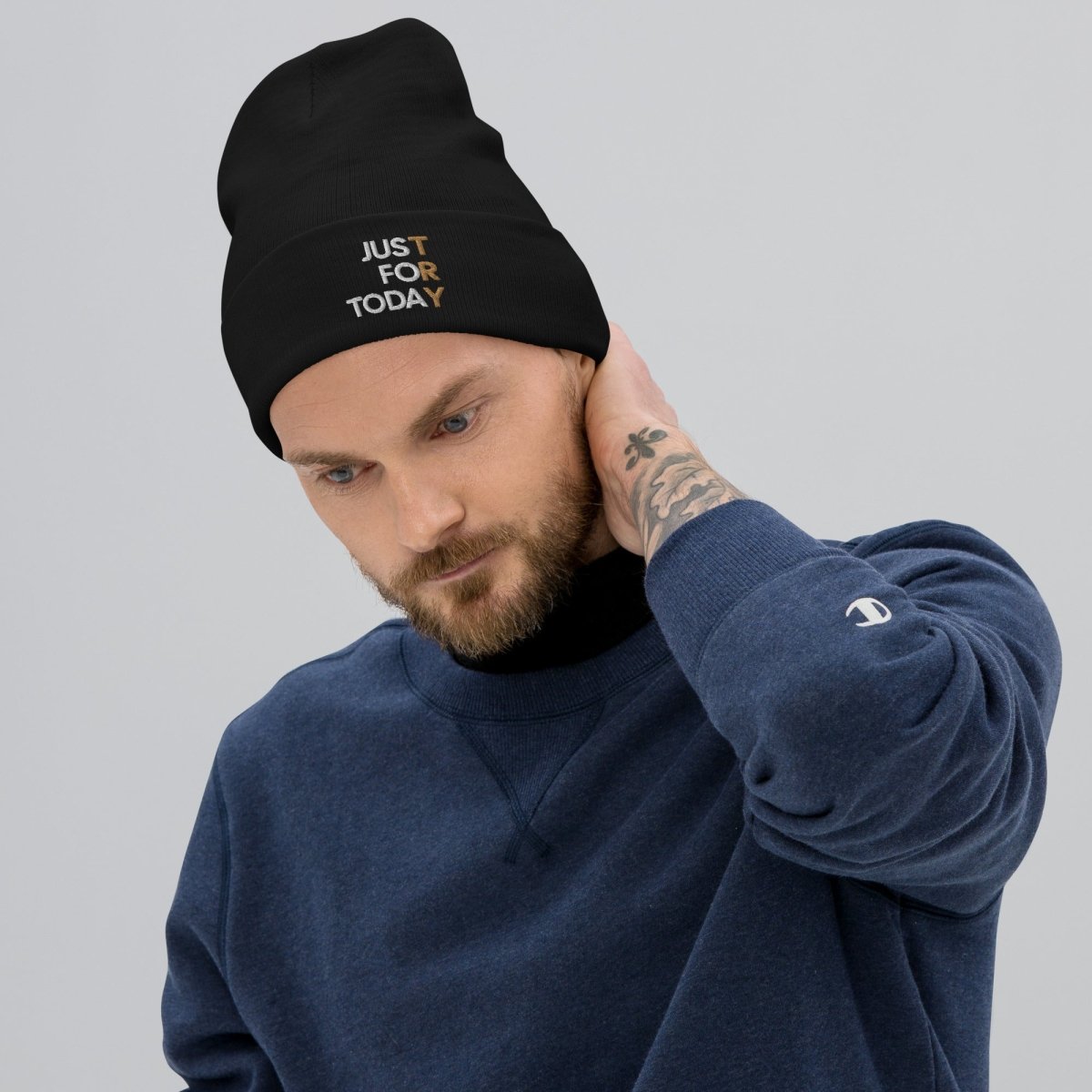 Just for Today Embroidered Knit Beanie Hat - Cozy Winter Beanie with Inspirational Message - Perfect for Cold Weather, Outdoor Activities & Daily Wear