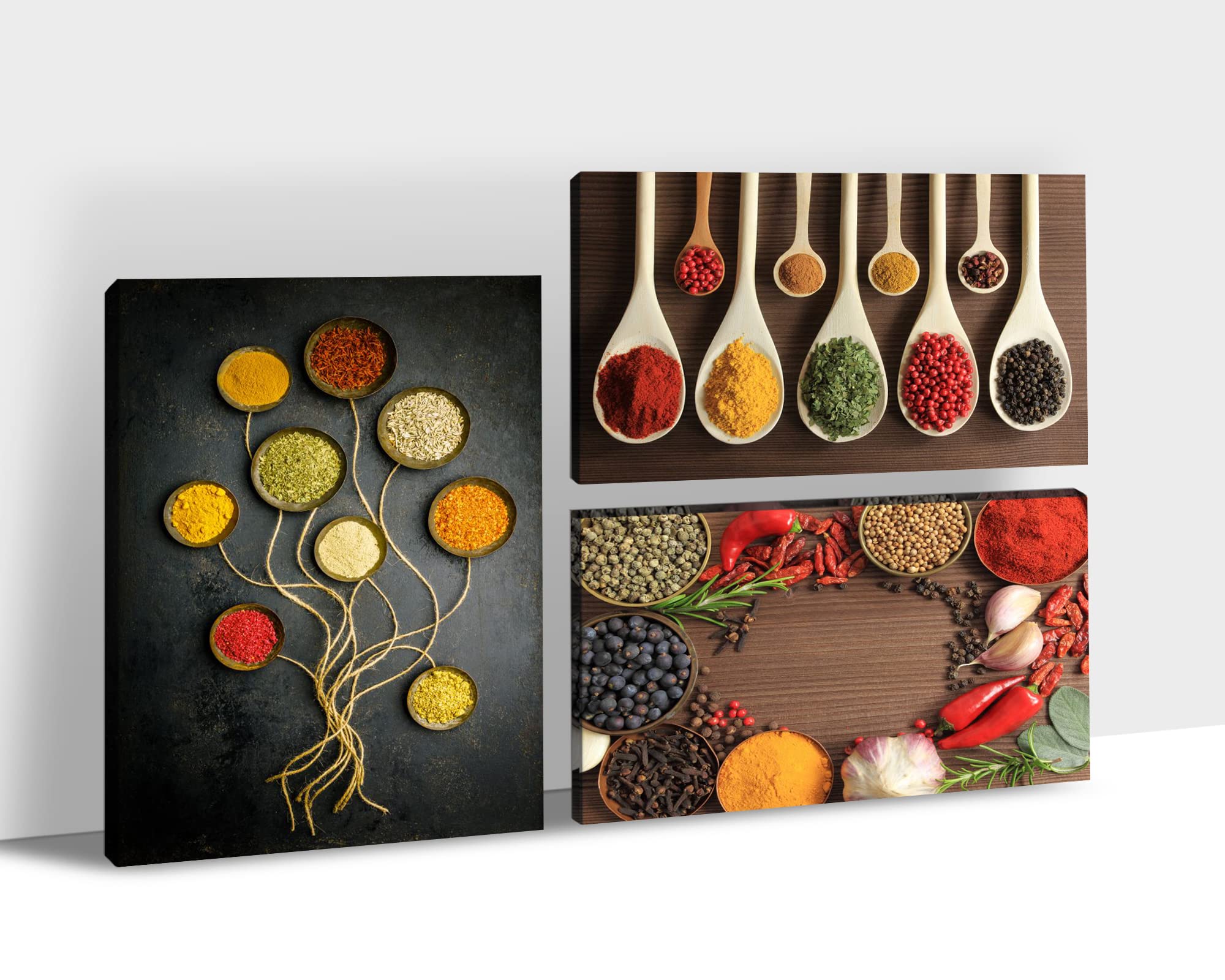 TIMUBA Kitchen Canvas Wall Art Set of 3 - 24x36 Inch Spice & Spoon Paintings for Dining Room, Living Room & Home Decor - Perfect for Farmhouse, Modern & Rustic Kitchen Wall Decorations