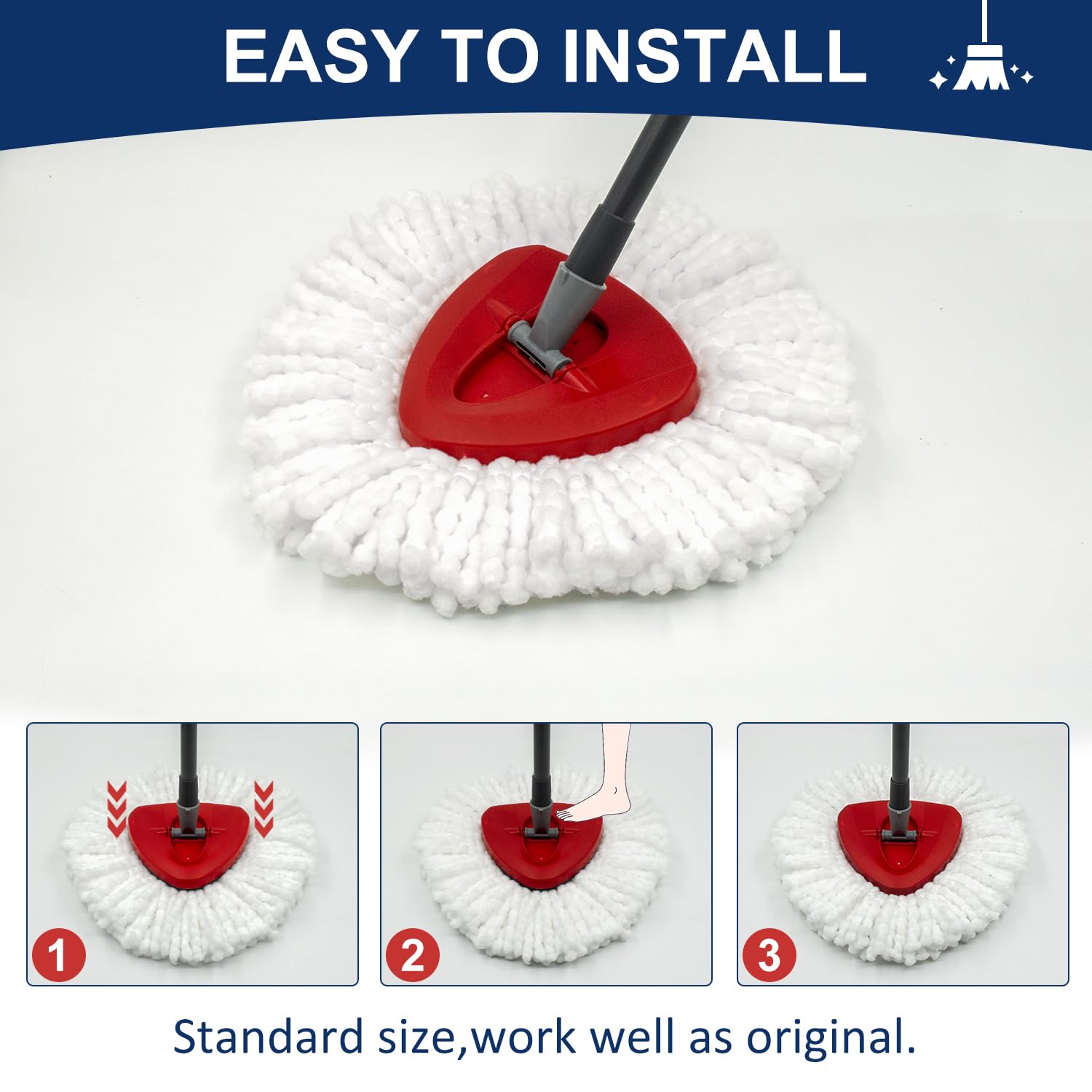 2 Pack Spin Mop Replacement Heads Compatible with Oceda EasyWring 1 Tank System - Thick Microfiber Pads for Deep Cleaning, Machine Washable & Easy to Install - Perfect for Hardwood, Tile, and Laminate Floors