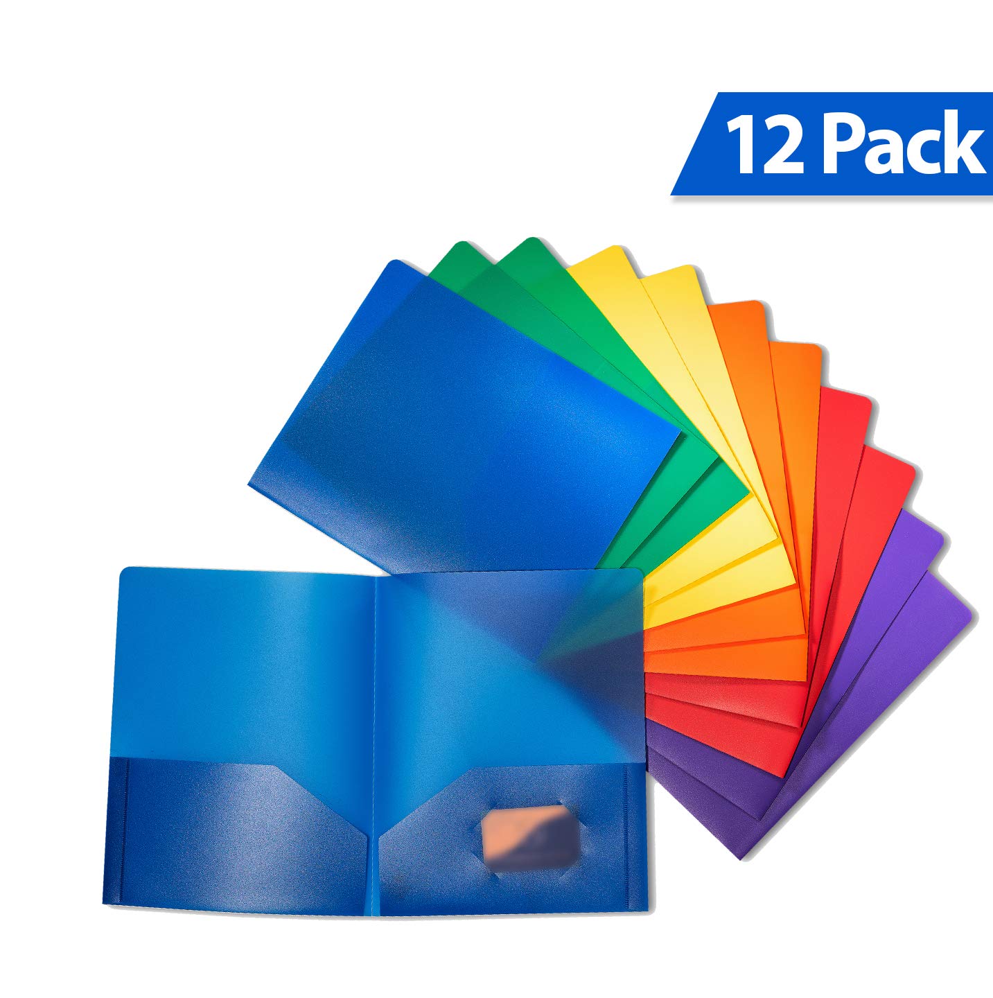 Heavy-Duty 2-Pocket Poly Portfolio Folders with Business Card Slot - Letter Size 8.5