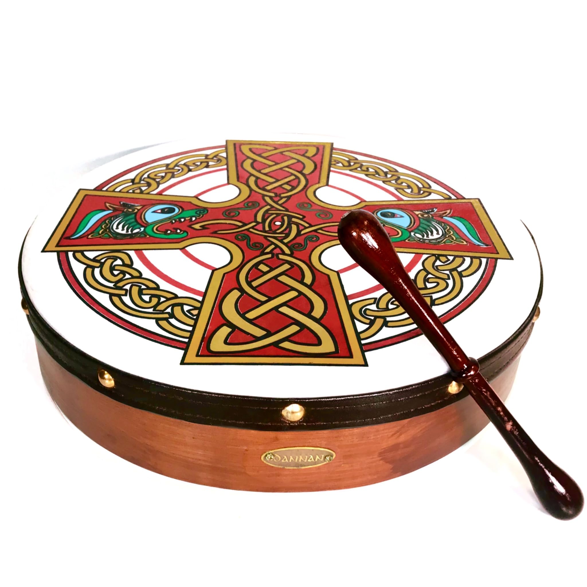 16 Inch Handmade Vegan Bodhran Drum - Authentic Red Brian Boru Style Irish Frame Drum for Celtic Music, Meditation & Home Decor