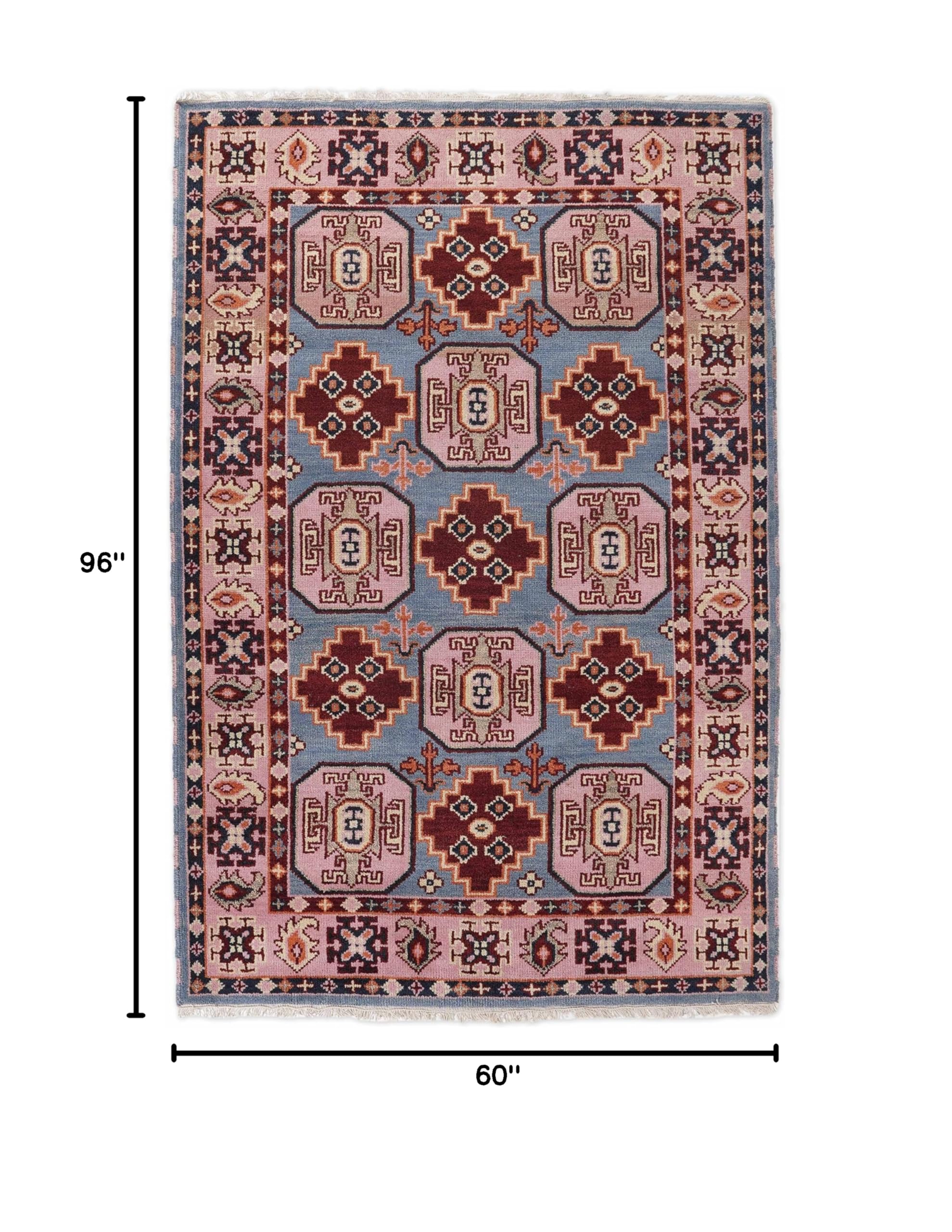 Hand Knotted Wool & Silk Eco-Friendly Oriental Area Rug 5'x8' Rectangle - Aqua Cream Traditional Design, Medium Pile Handmade Rug (AF0117) - Perfect for Living Room, Bedroom & Home Decor