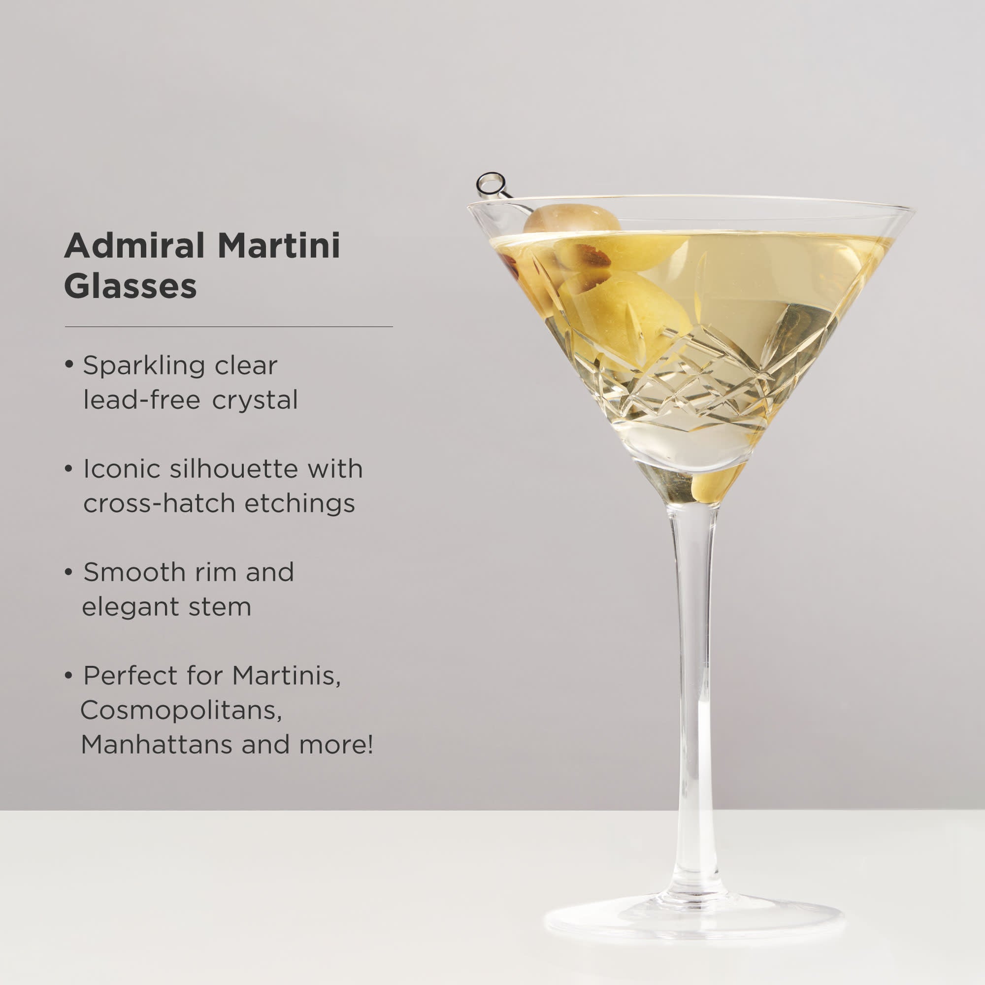 Premium Admiral Crystal Martini Glasses Set of 4 - Elegant Cocktail Glasses for Martinis, Cosmopolitans & Margaritas - Perfect for Home Bars, Dinner Parties & Romantic Date Nights