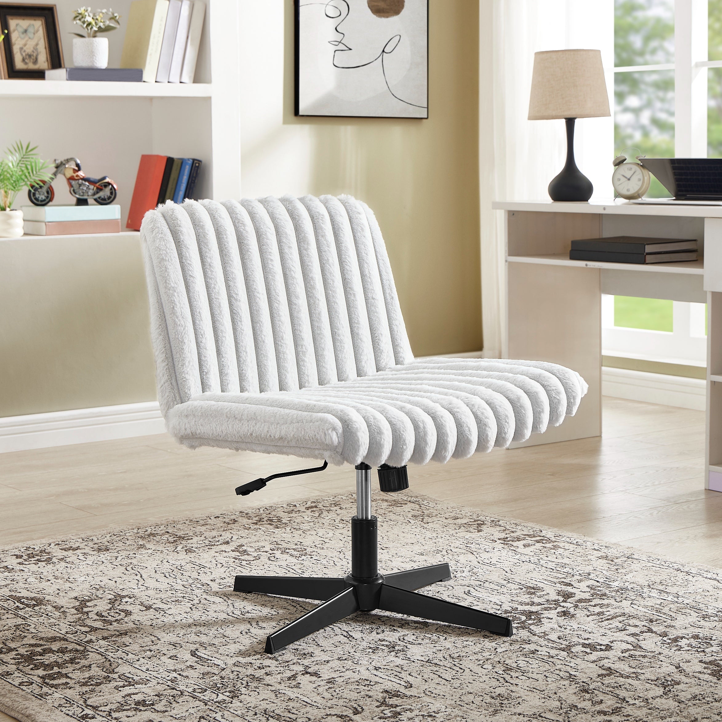 Roundhill Blynn Adjustable Swivel Criss Cross Chair - Wide Seat Ergonomic Office Chair with Lumbar Support, Vanity Makeup Chair for Home & Office Workspace, Study Desk, Dressing Table and Beauty Salon