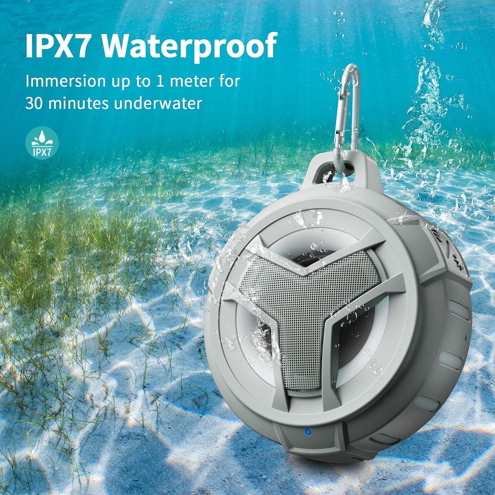 EBODA Waterproof Bluetooth Speaker with LED Light Show, Floating Design, Portable Wireless Speaker with 24H Playtime & True Wireless Stereo - Perfect for Kayaking, Pool Parties, Beach Outings, Biking (Gray and Pink)