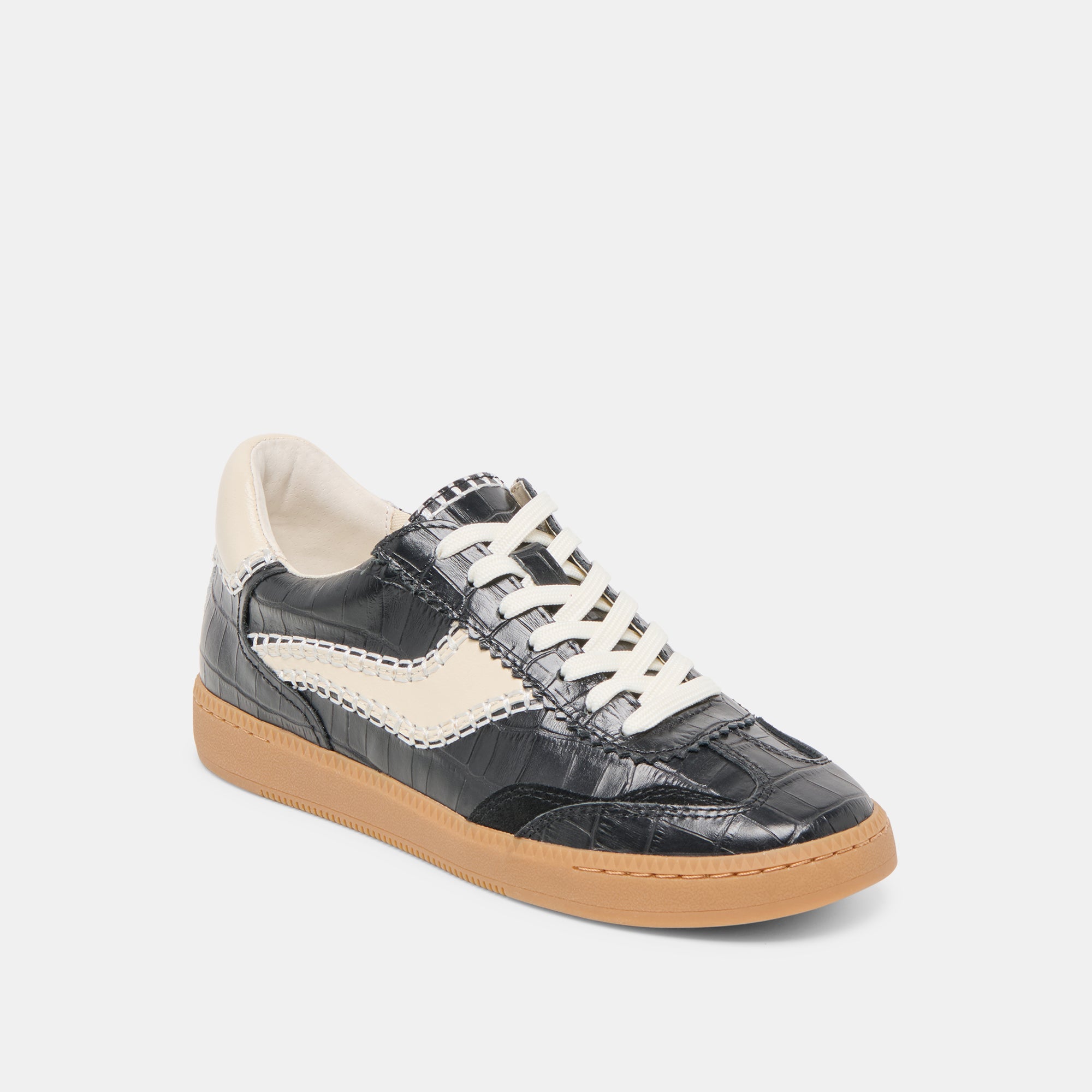 Stitch Sneakers for Men & Women - Noir Crocodile Embossed Leather Fashion Shoes - Perfect for Casual Wear, Street Style & Everyday Comfort