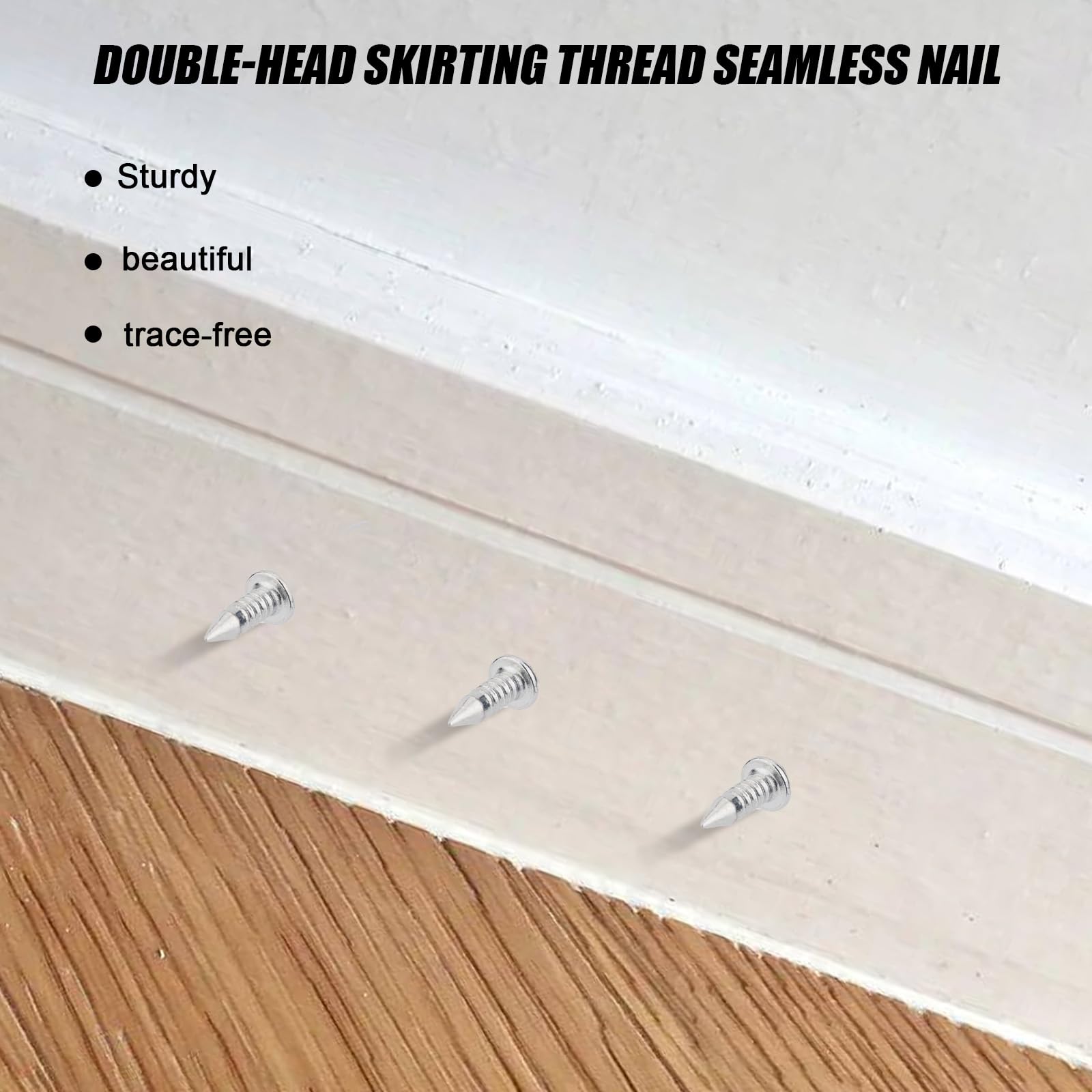 200pcs Double-Headed Screw Baseboard Nails - Invisible Seamless Skirting Line Fasteners with Sleeve Tool for Solid Wood Furniture - Perfect for Home Renovation & DIY Woodworking Projects