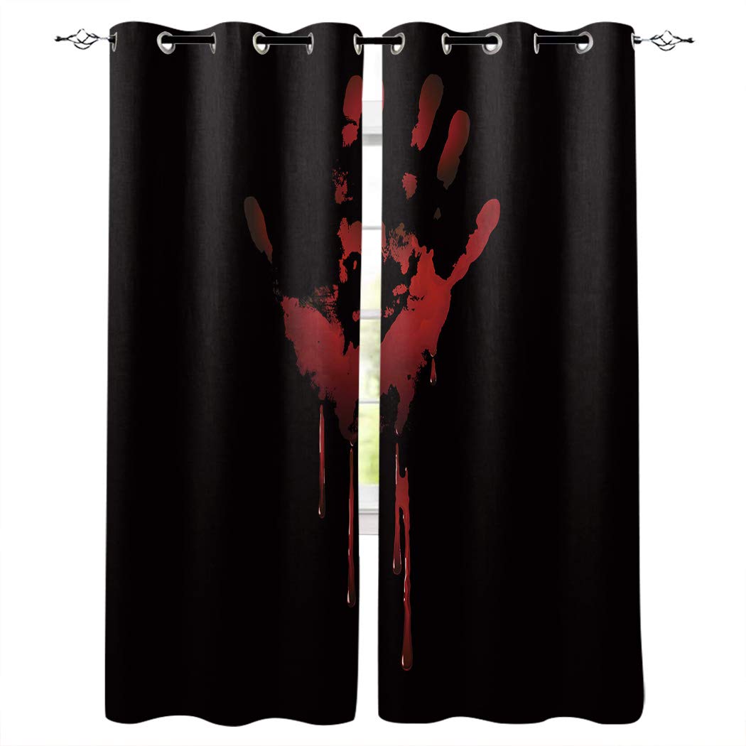 Red Vow Blackout Curtains for Bedroom - Room Darkening Insulated Thermal Curtains with Halloween Horror Blood Hand Silhouette Design, Grommet Window Drapes for Sliding Glass/Patio Door (Set of 2 Panels, 52x72 Inches) - Perfect for Home Theater, Nursery & Light Sleepers
