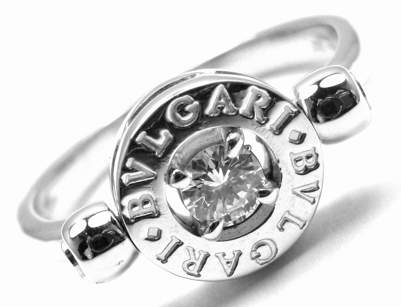 Authentic Bvlgari Bulgari Flip 18k White Gold Diamond Band Ring for Women - Luxury Wedding Engagement Gift & Anniversary Jewelry