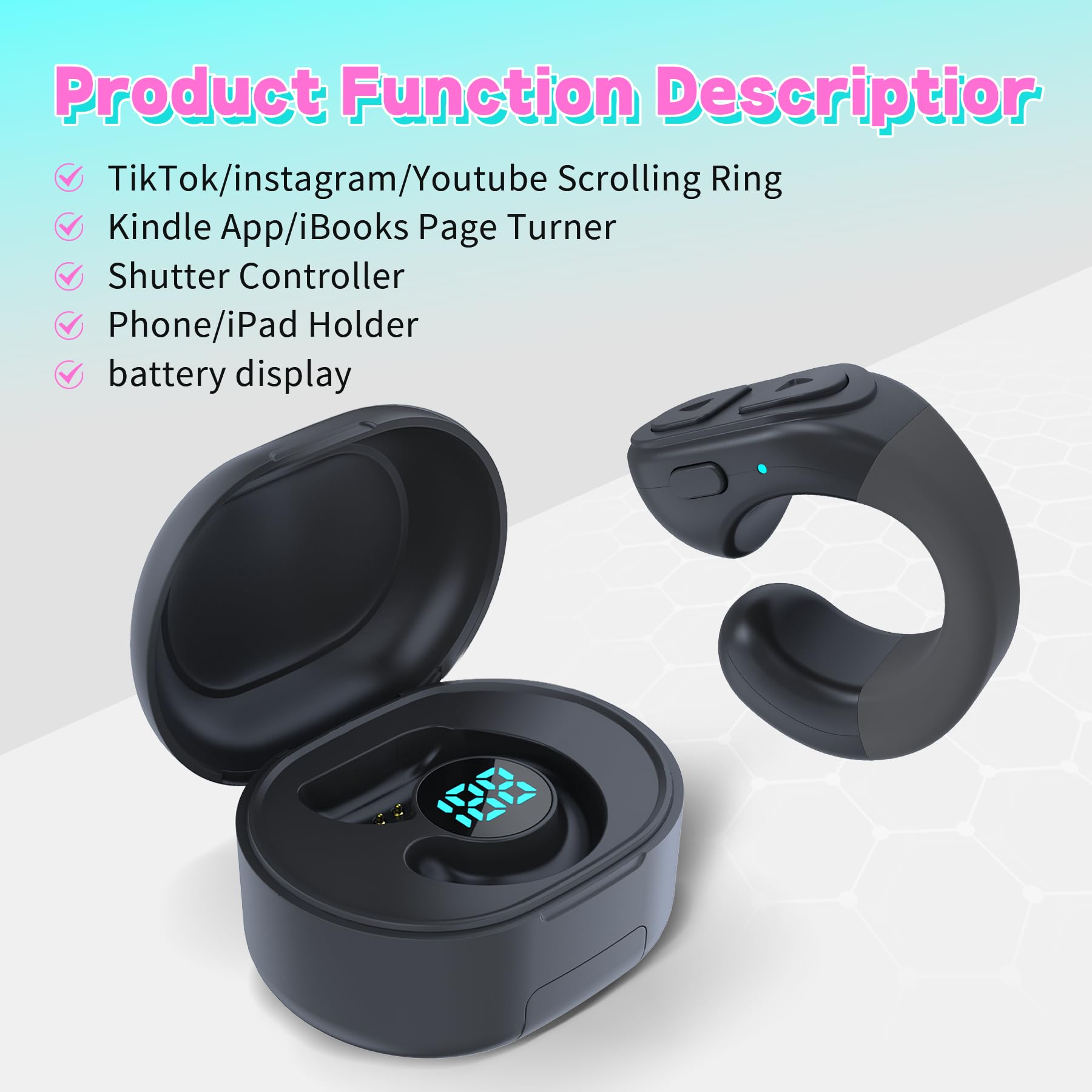 TikTok Viral Bluetooth Smart Scrolling Ring - Wireless Page Turner for Kindle/Books, Camera Shutter Remote & Selfie Button - Compatible with iPhone, iPad, Android - Perfect for Reading, Photography & Video Calls (Black)