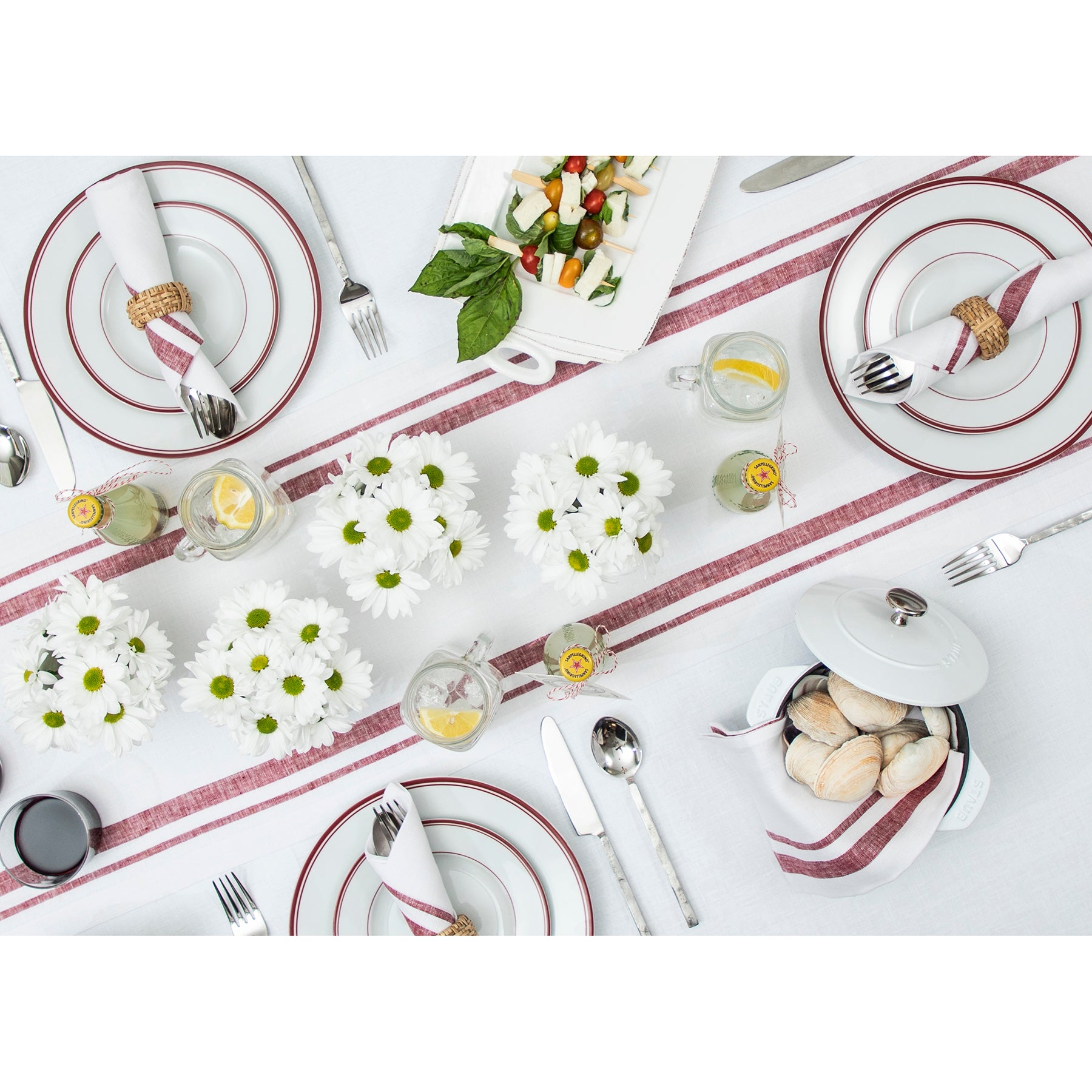 French Striped Table Runner - 16 Inch Wide Cotton Linen Blend for Dining Room Decor & Wedding Table Setting