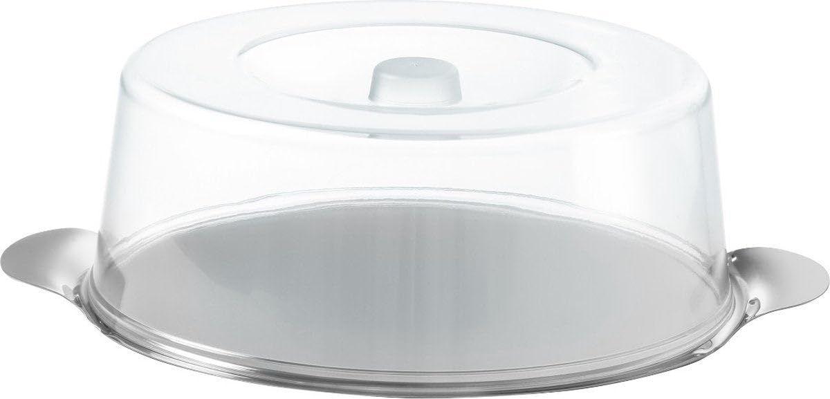Stainless Steel Cake Plate with Polystyrene Cover - 300mm Diameter x 110mm Height - Durable Cake Container for Birthday, Wedding & Party Dessert Display