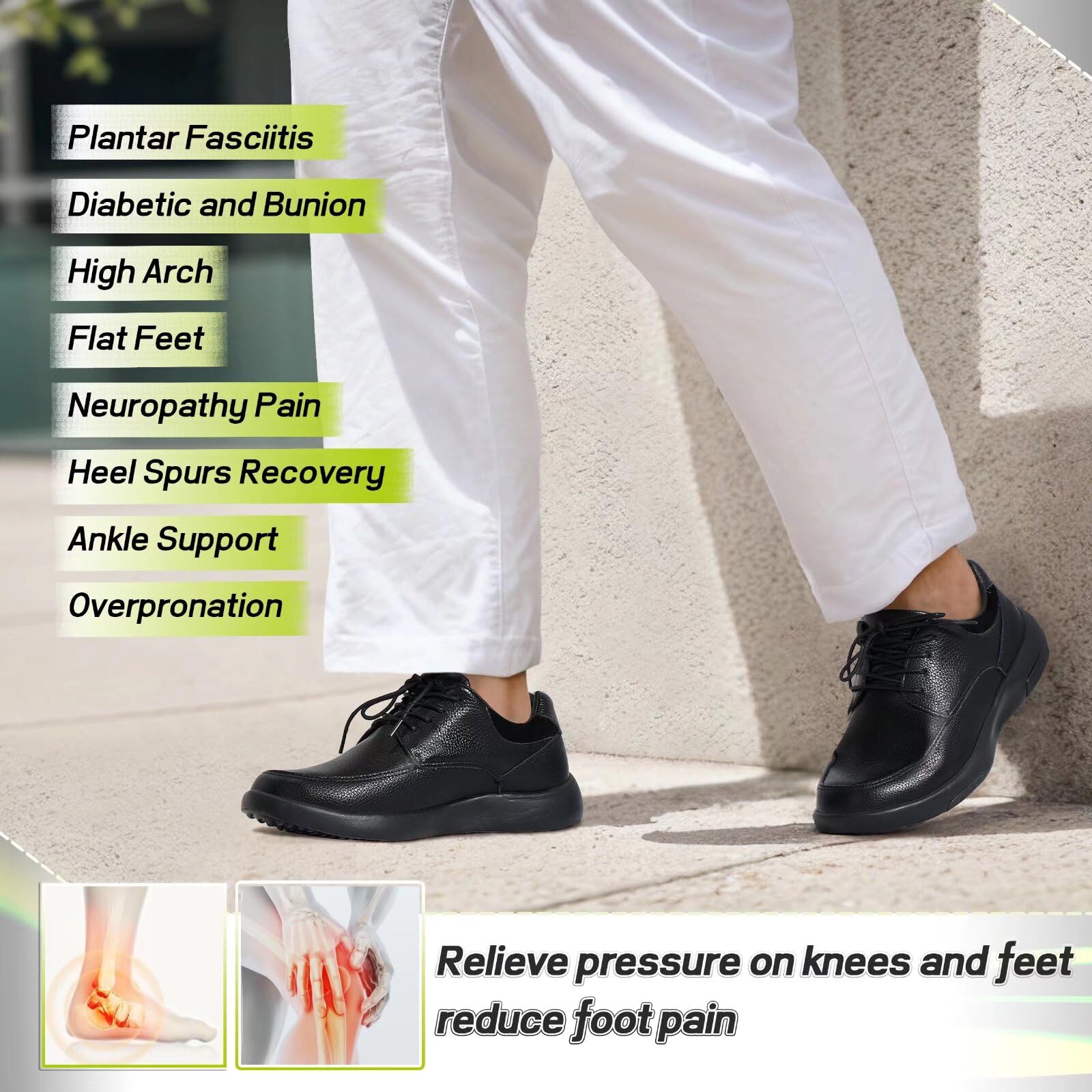 OrthoComfoot Men's Orthopedic Leather Dress Shoes - Arch Support Walking Sneakers for Plantar Fasciitis & Flat Feet Relief | Comfortable Business Casual Shoes for Heel Pain | Perfect for Office Work, Daily Walking & Travel