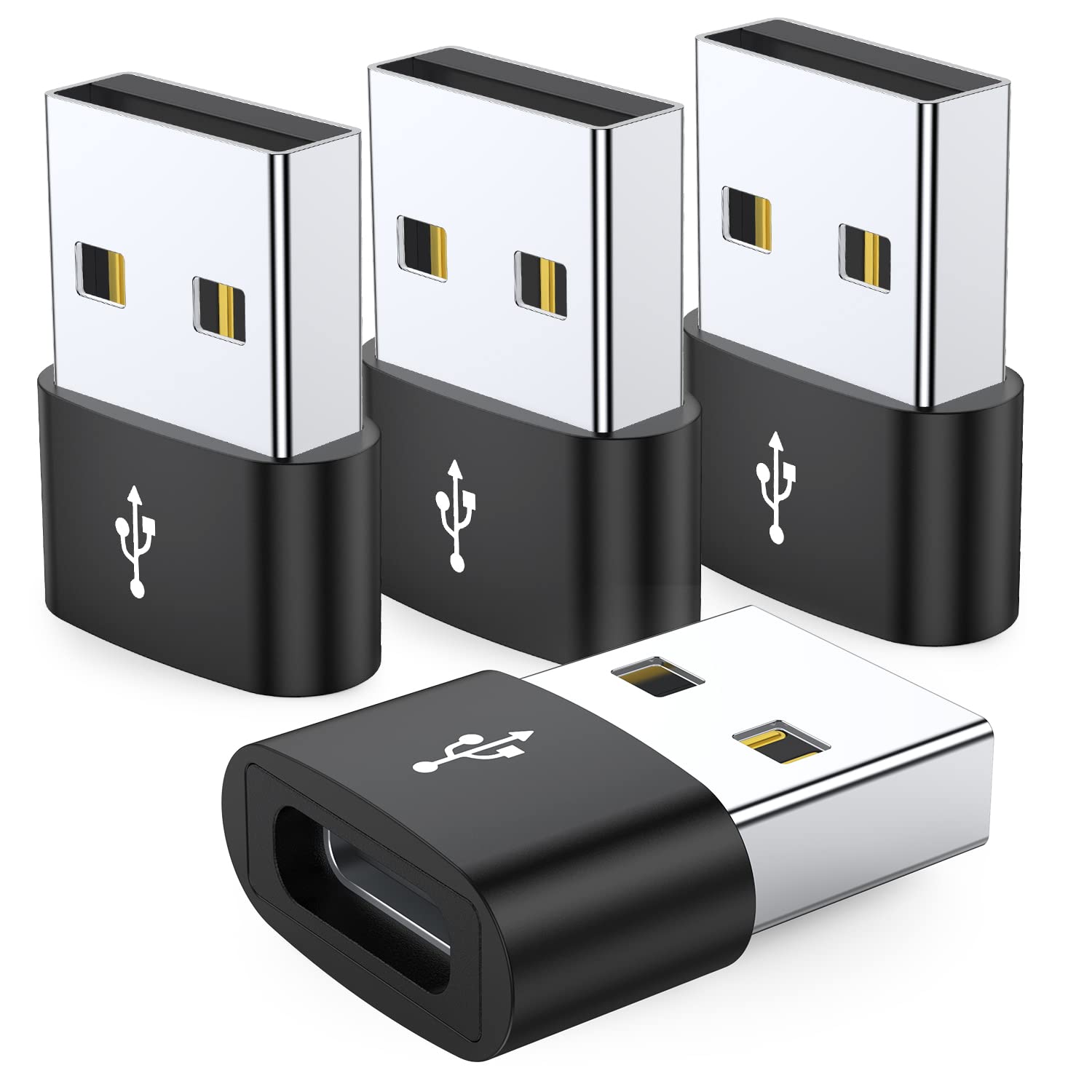 JXMOX USB C Female to USB Male Adapter 4-Pack - Type C to USB A Charger Cable Converter for iPhone 15 14 13 12 11 Pro Max, iPad Air 4 Mini 6, Samsung Galaxy S23 S22, Apple Watch Ultra - Fast Charging & Data Sync for Home, Office, Travel