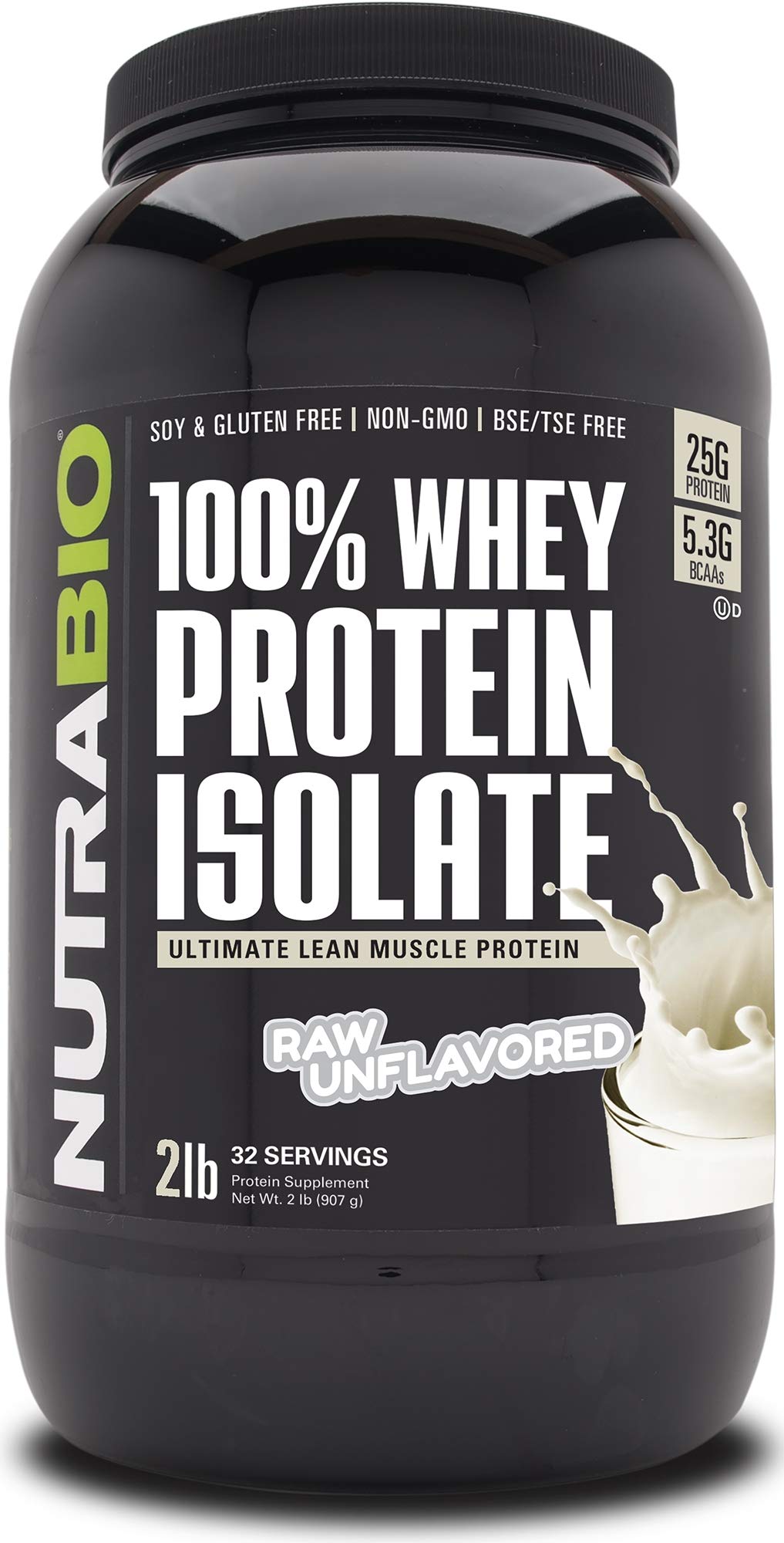 NutraBio 100% Whey Protein Isolate - 25G Protein Per Scoop, Complete Amino Acid Profile, Soy & Gluten Free, Non-GMO, Zero Fillers - Unflavored Protein Powder (2 lbs) - Ideal for Post-Workout Recovery, Muscle Building & Healthy Lifestyle
