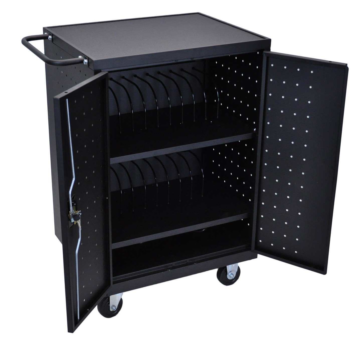 Luxor Black 24 Laptop Computer Charging Cart - Mobile Device Storage & Charging Station for Schools, Offices & Libraries - Durable Rolling Tech Cart with Power Outlets