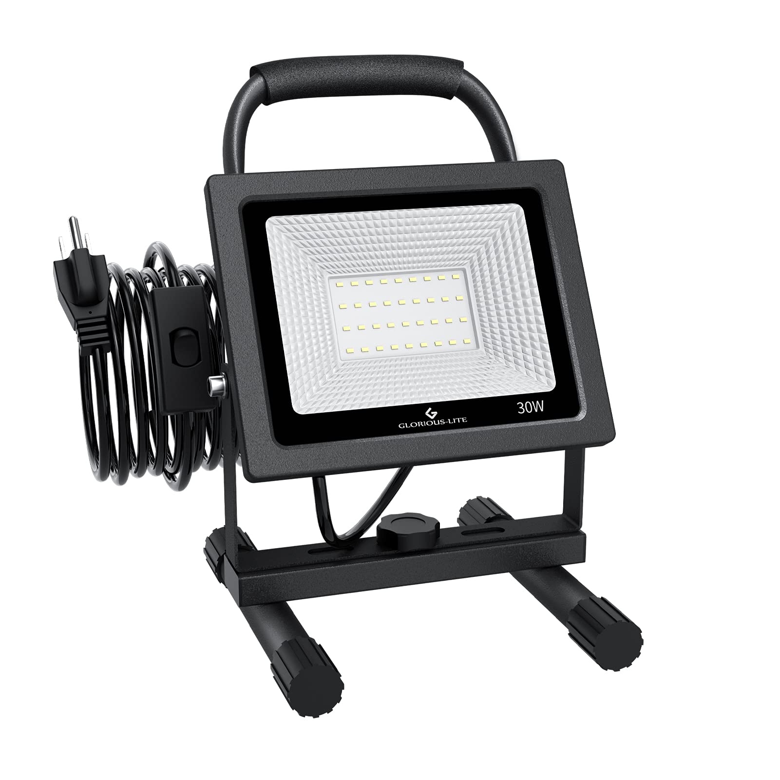 30W LED Work Light - 3000LM Bright Flood Light (240W Equivalent), IP66 Waterproof, 16ft Cord - Adjustable Workshop Lighting for Garage, Construction Sites & Outdoor Projects - Perfect for DIY, Auto Repair & Emergency Lighting