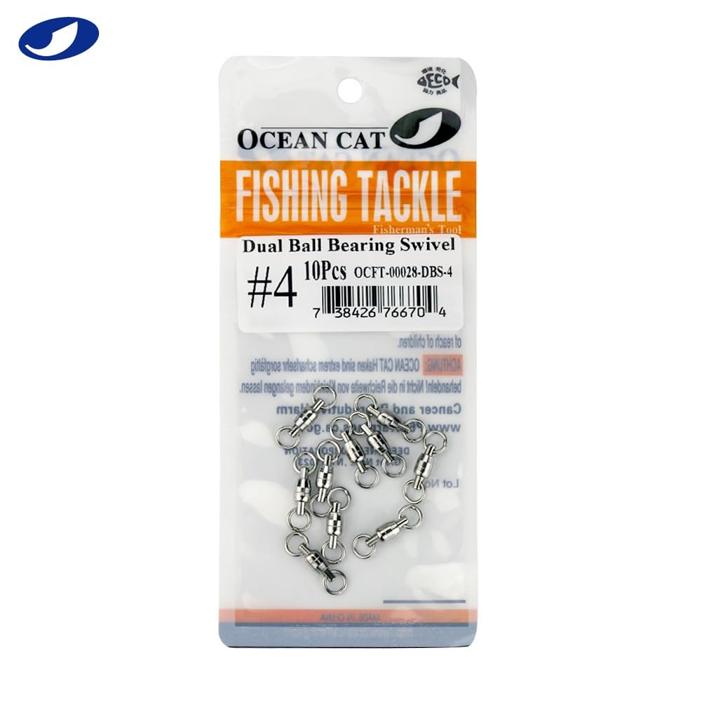 10Pcs OCEAN CAT Fishing Ball Bearing Swivels - Copper & Stainless Steel Welding Rings with Dual Spinning Design - High Strength Saltwater Fishing Tackle Connectors for Quick Lure Line Changes - Perfect for Deep Sea Fishing, Trolling and Surf Casting
