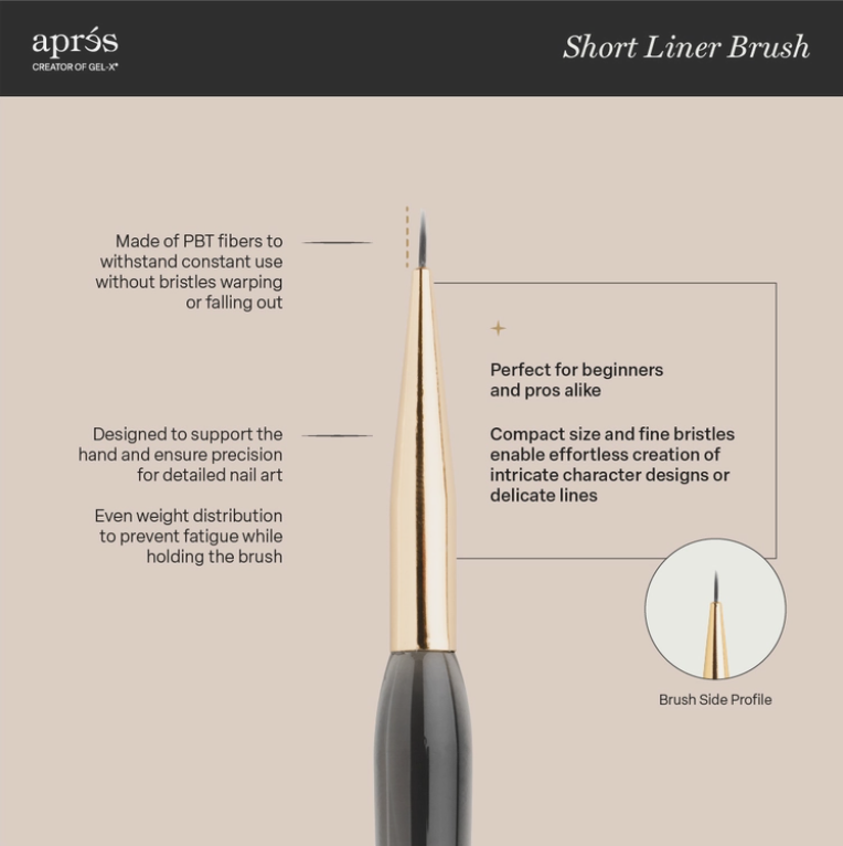 Apres Liner Brush with Nude Silicone Cap - Short Handle Professional Nail Art Brush for Gel Polish & Acrylic Nails - Perfect for Salon, Home Manicure & DIY Nail Designs
