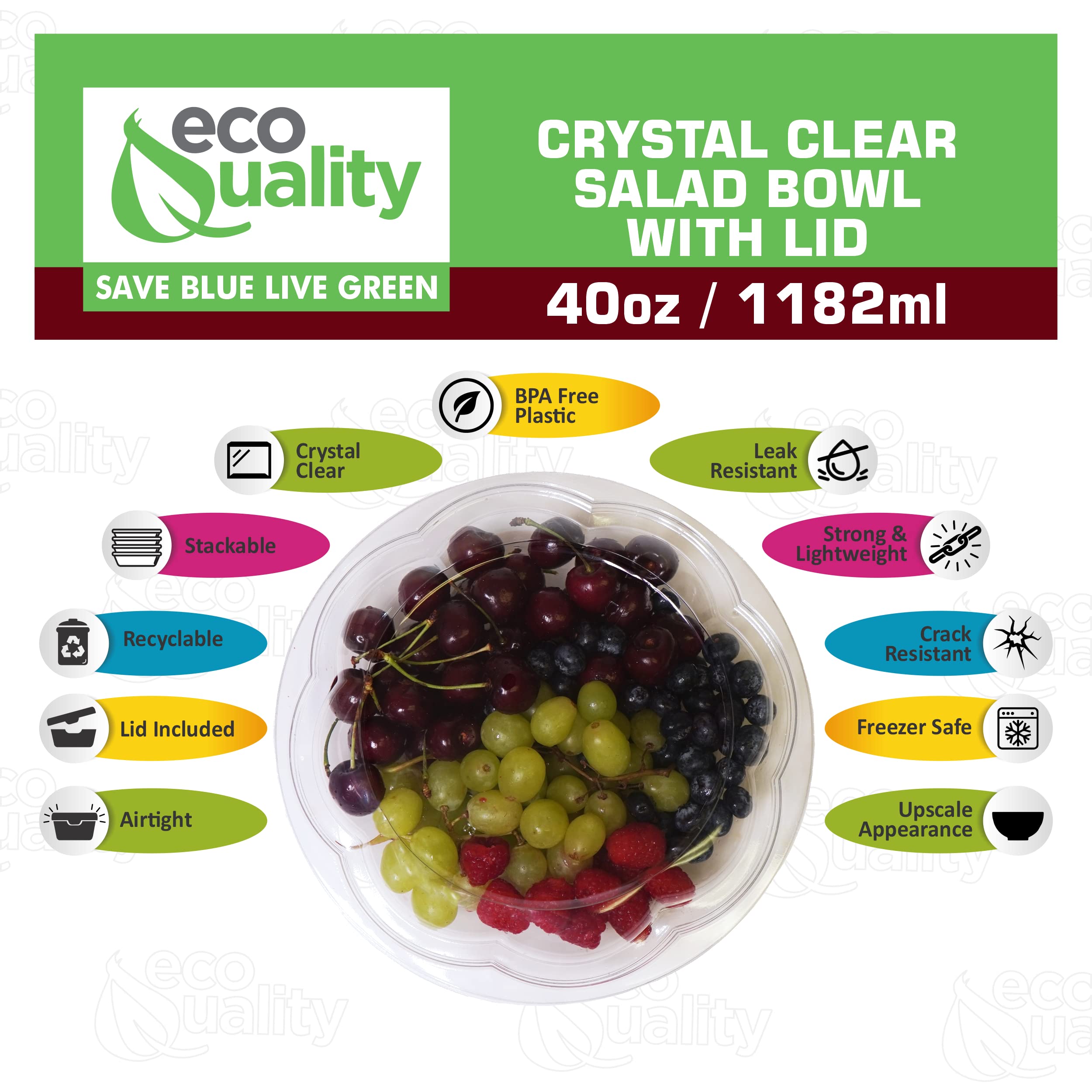 40oz Clear Plastic Salad Bowls with Lids - Disposable Airtight Food Containers for Lunch, Meal Prep, Salads, Fruits, Parfait | Leakproof & Fresh | Bulk Pack of 150 | Perfect for Office Lunch, Picnics, Parties & Takeout